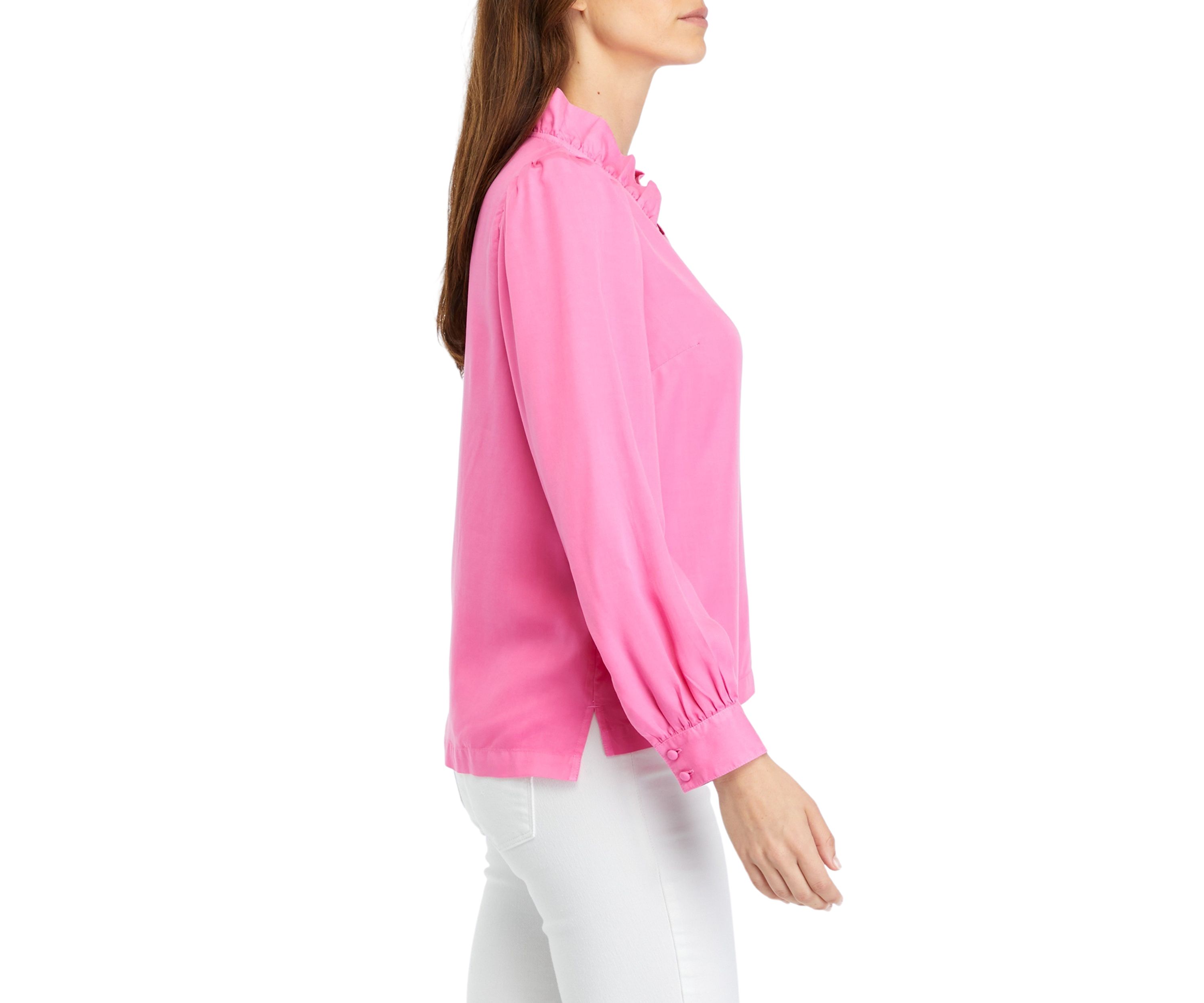 Womens Solid Ruffle Neck Top
