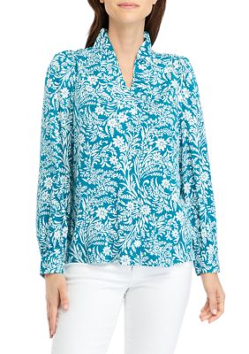 Crown & Ivy Women's Ruffle Neck Printed Top
