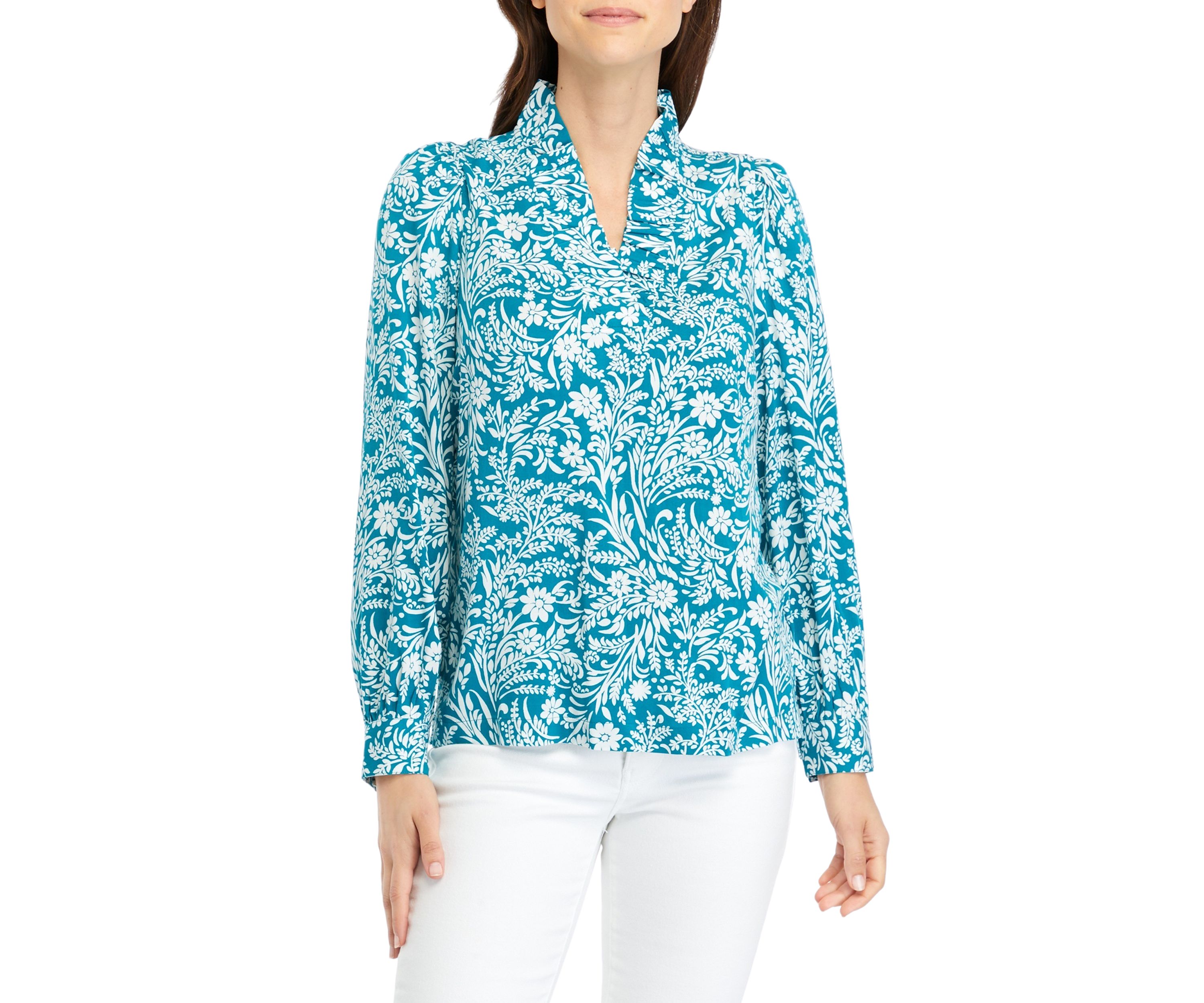 Womens Ruffle Neck Printed Top