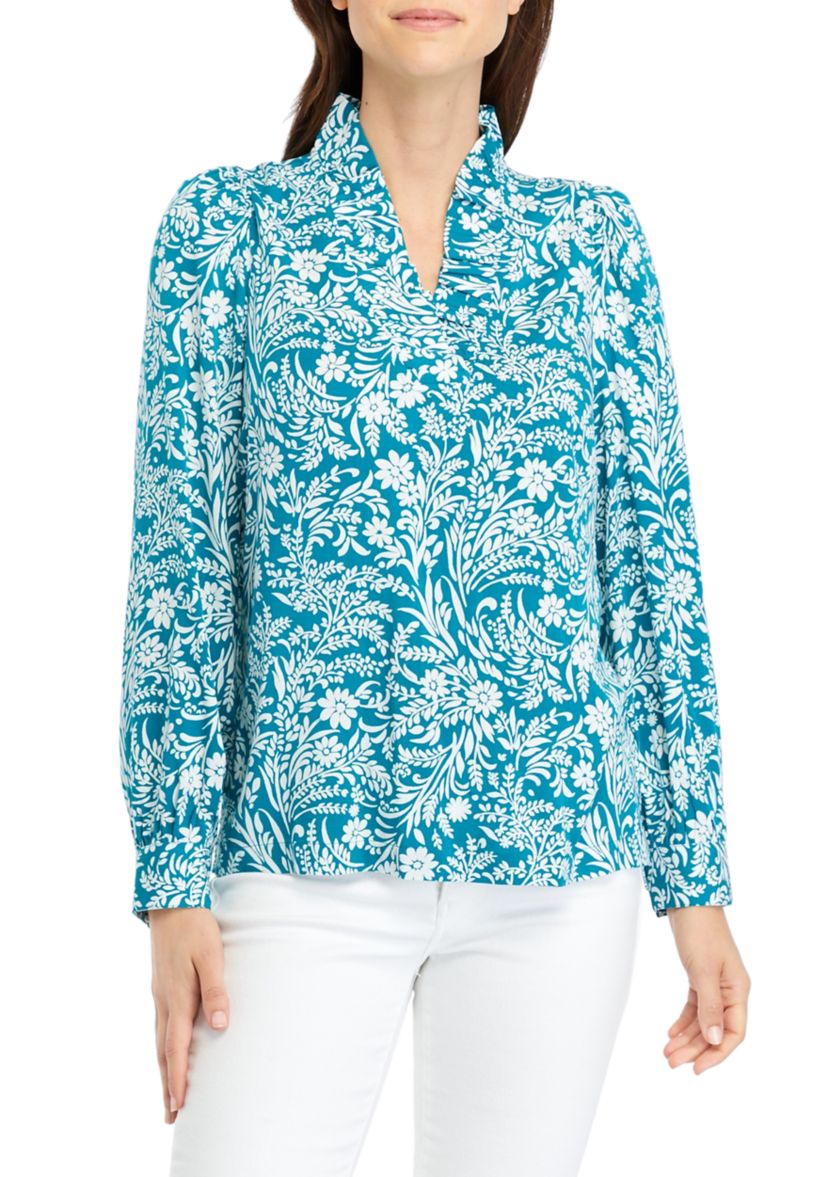 Womens Ruffle Neck Printed Top