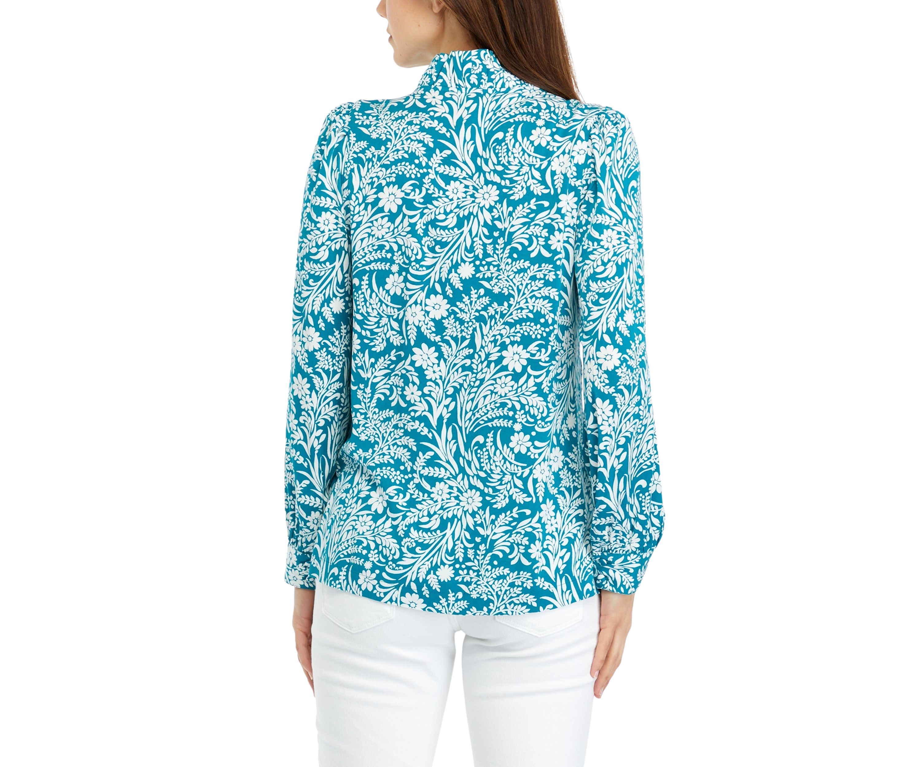 Womens Ruffle Neck Printed Top