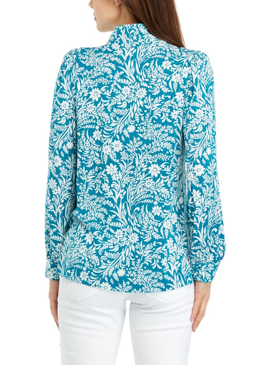 Womens Ruffle Neck Printed Top