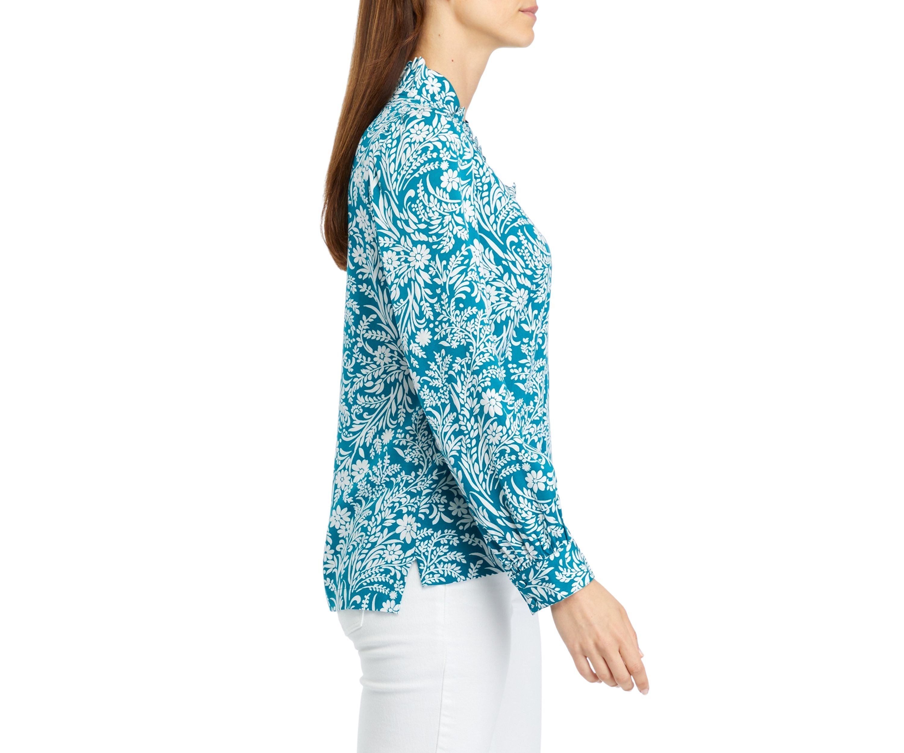 Womens Ruffle Neck Printed Top