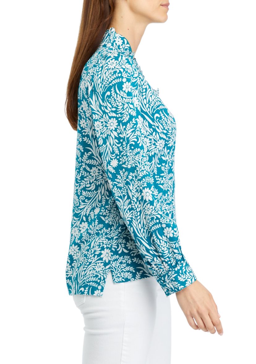 Womens Ruffle Neck Printed Top