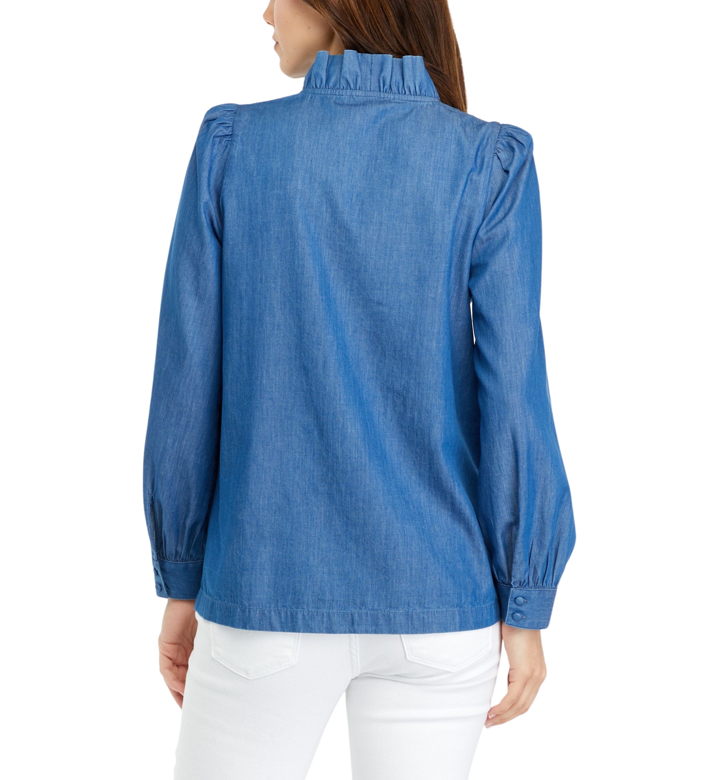 Womens Solid Ruffle Neck Top