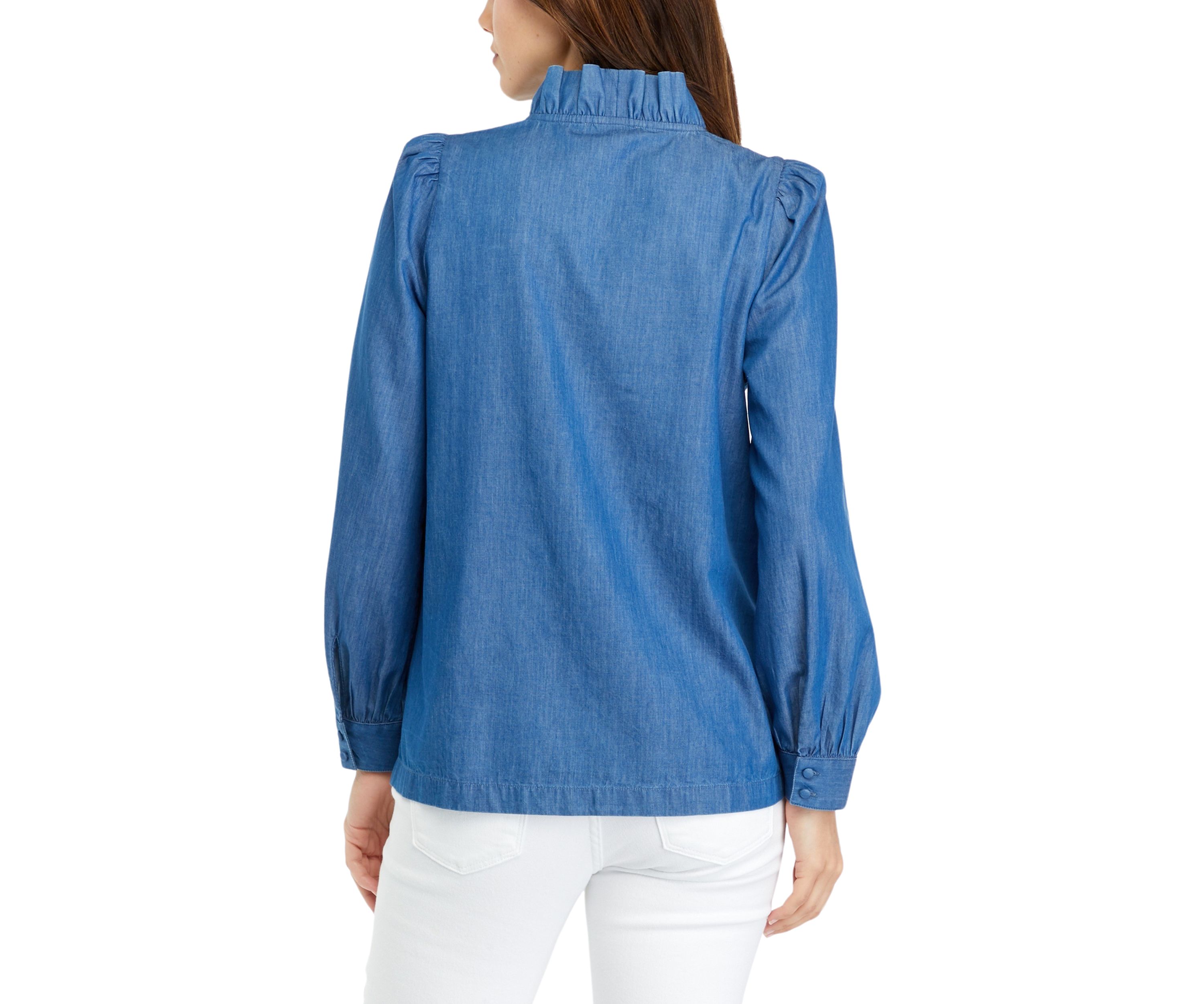 Womens Solid Ruffle Neck Top