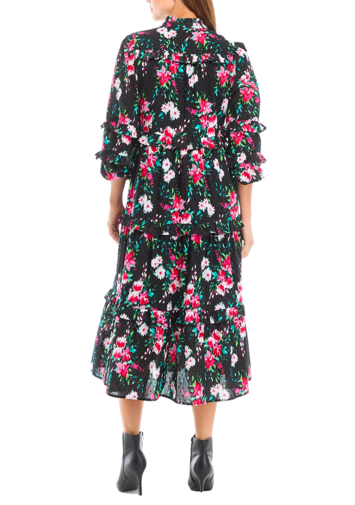 Womens Long Ruffle Sleeve Printed Dress