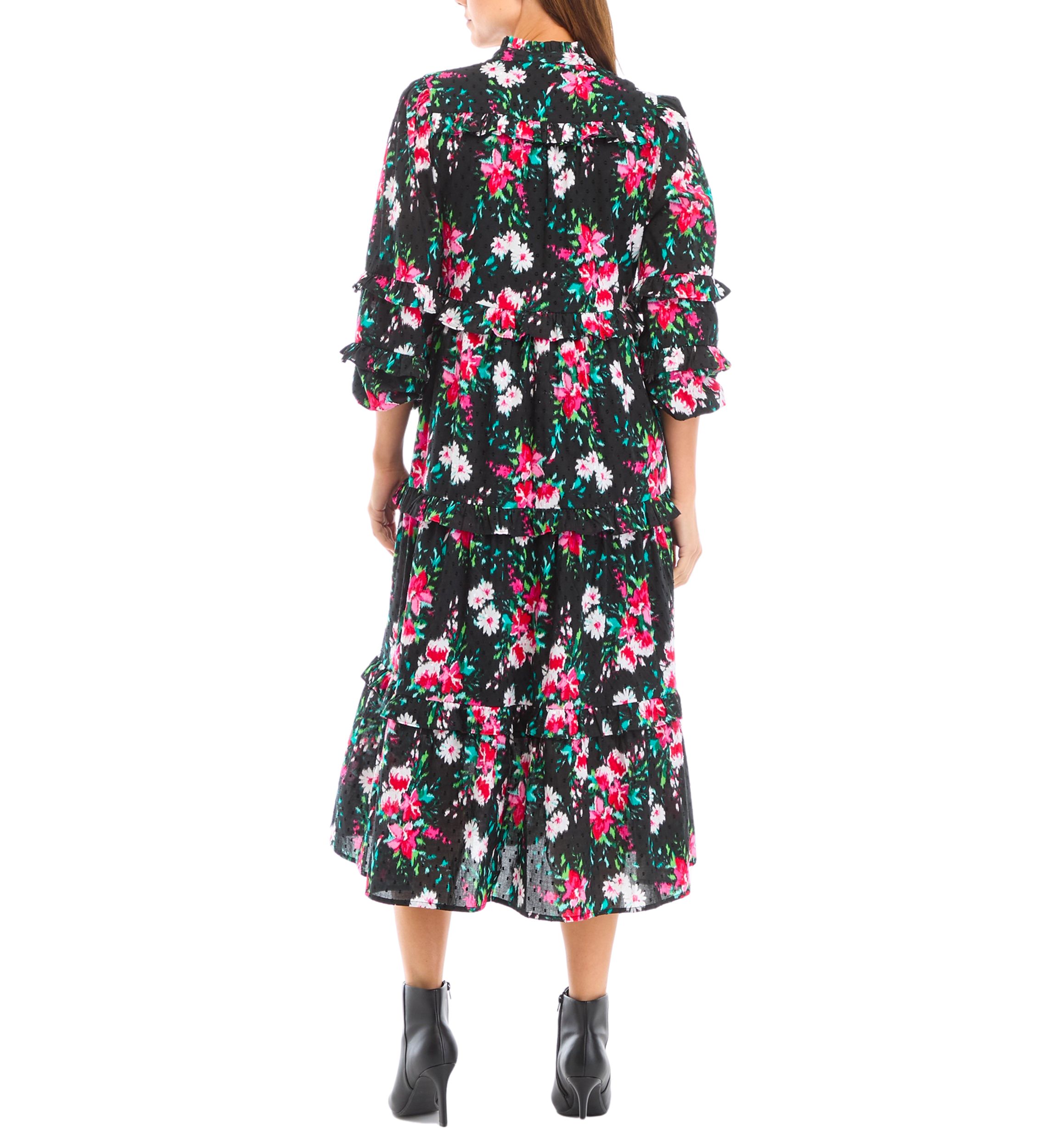 Womens Long Ruffle Sleeve Printed Dress