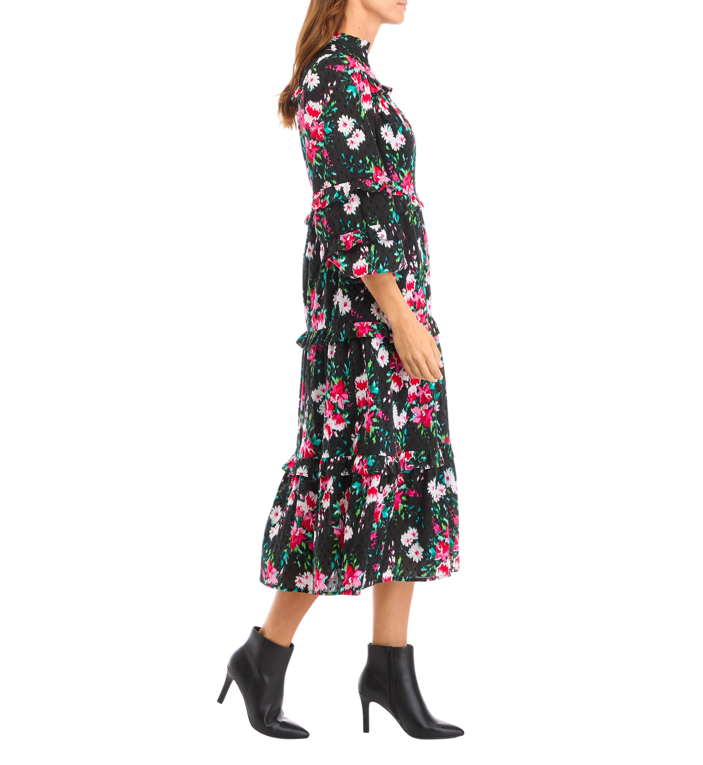 Womens Long Ruffle Sleeve Printed Dress