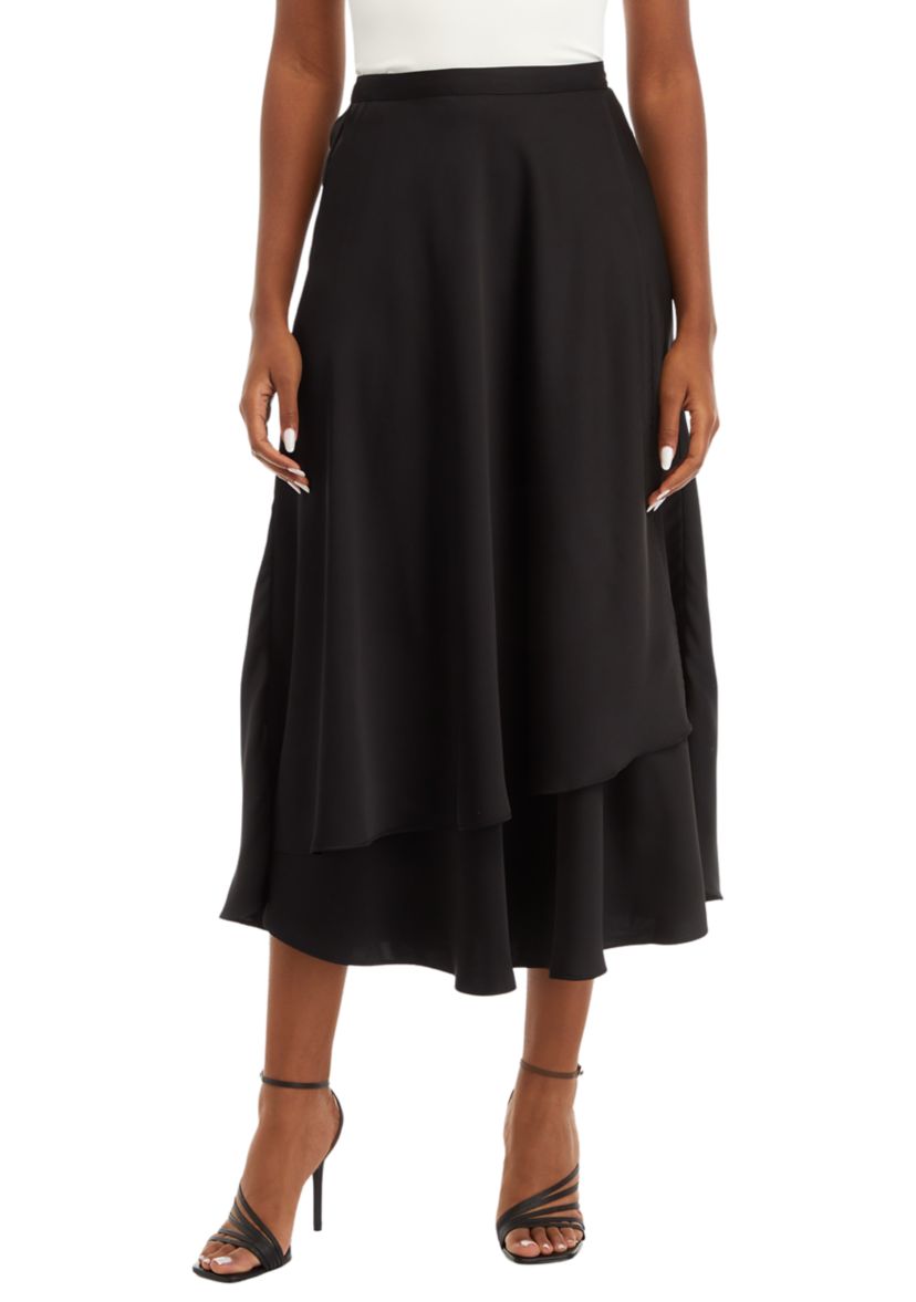 Womens Midi Satin Wrap Skirt