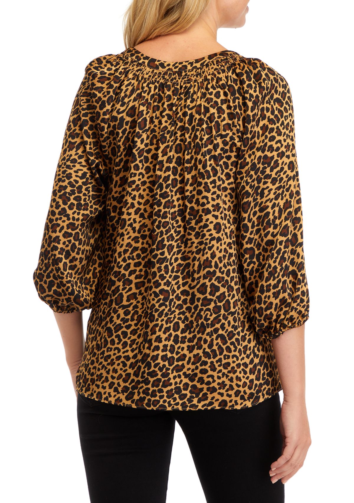 Womens 3/4 Sleeve Leopard Print Peasant Top
