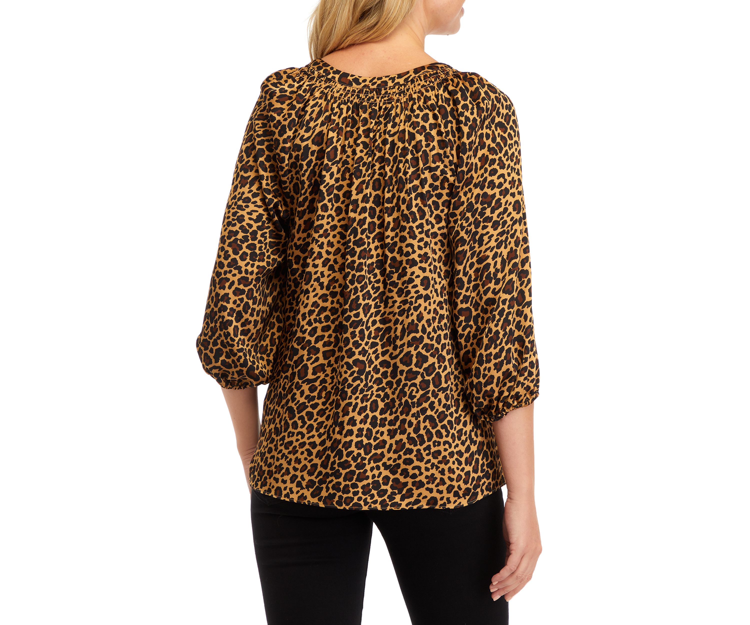 Womens 3/4 Sleeve Leopard Print Peasant Top