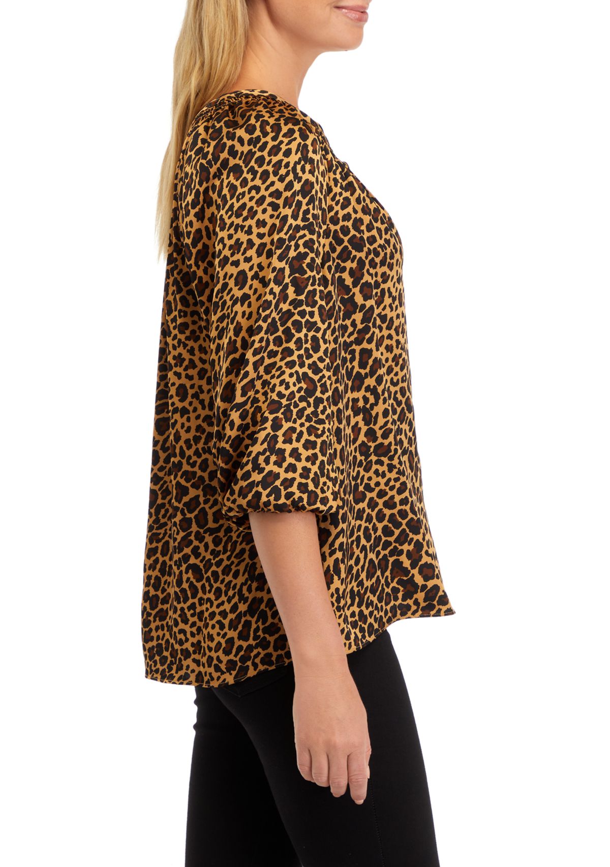 Womens 3/4 Sleeve Leopard Print Peasant Top