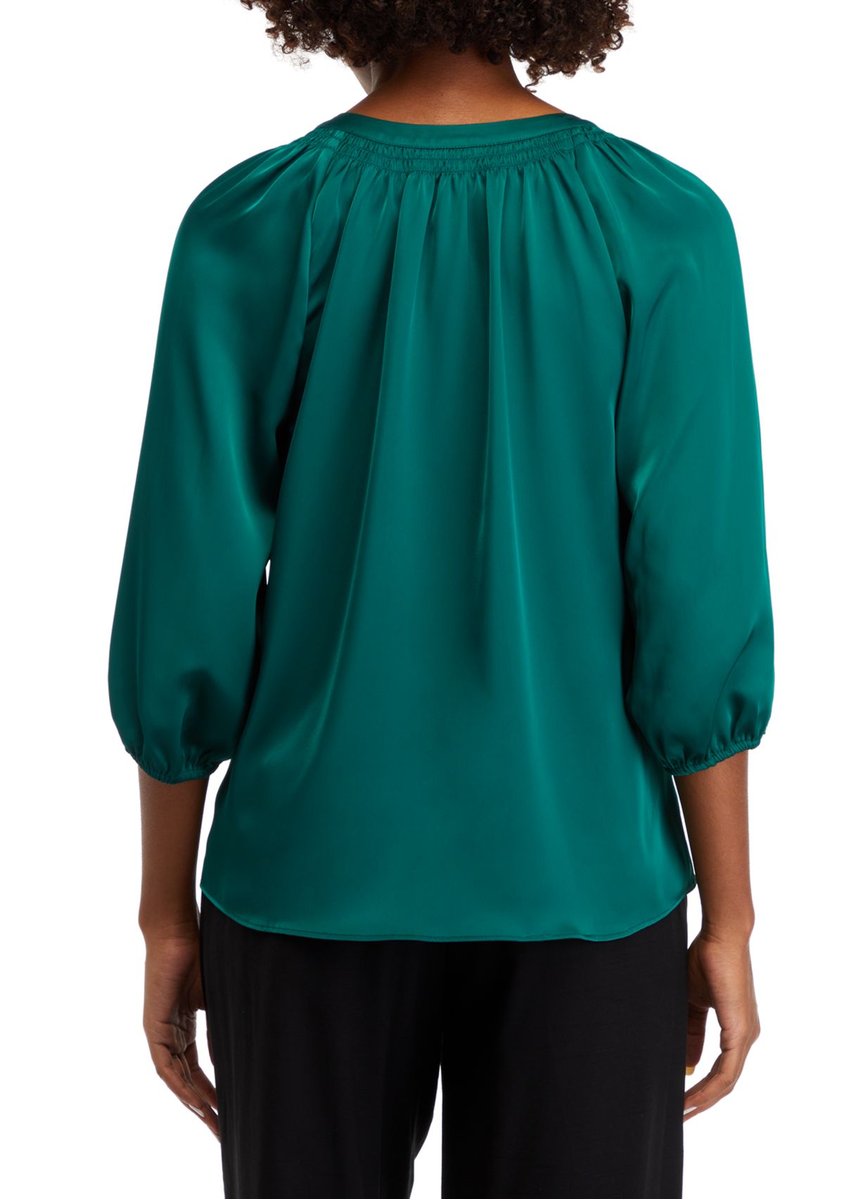 Womens Solid Satin Peasant Top