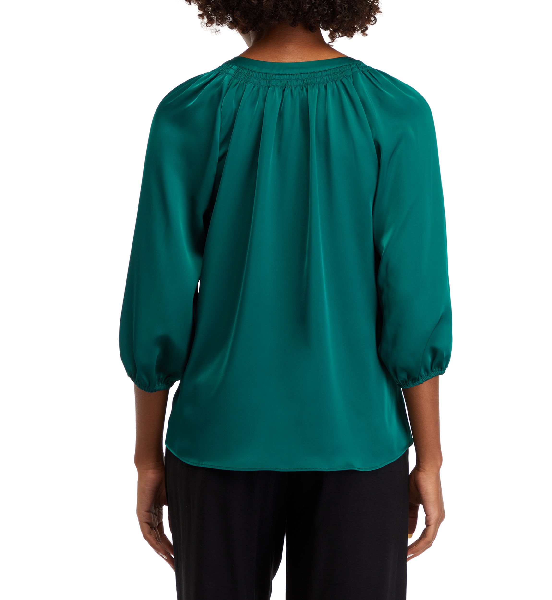 Womens Solid Satin Peasant Top