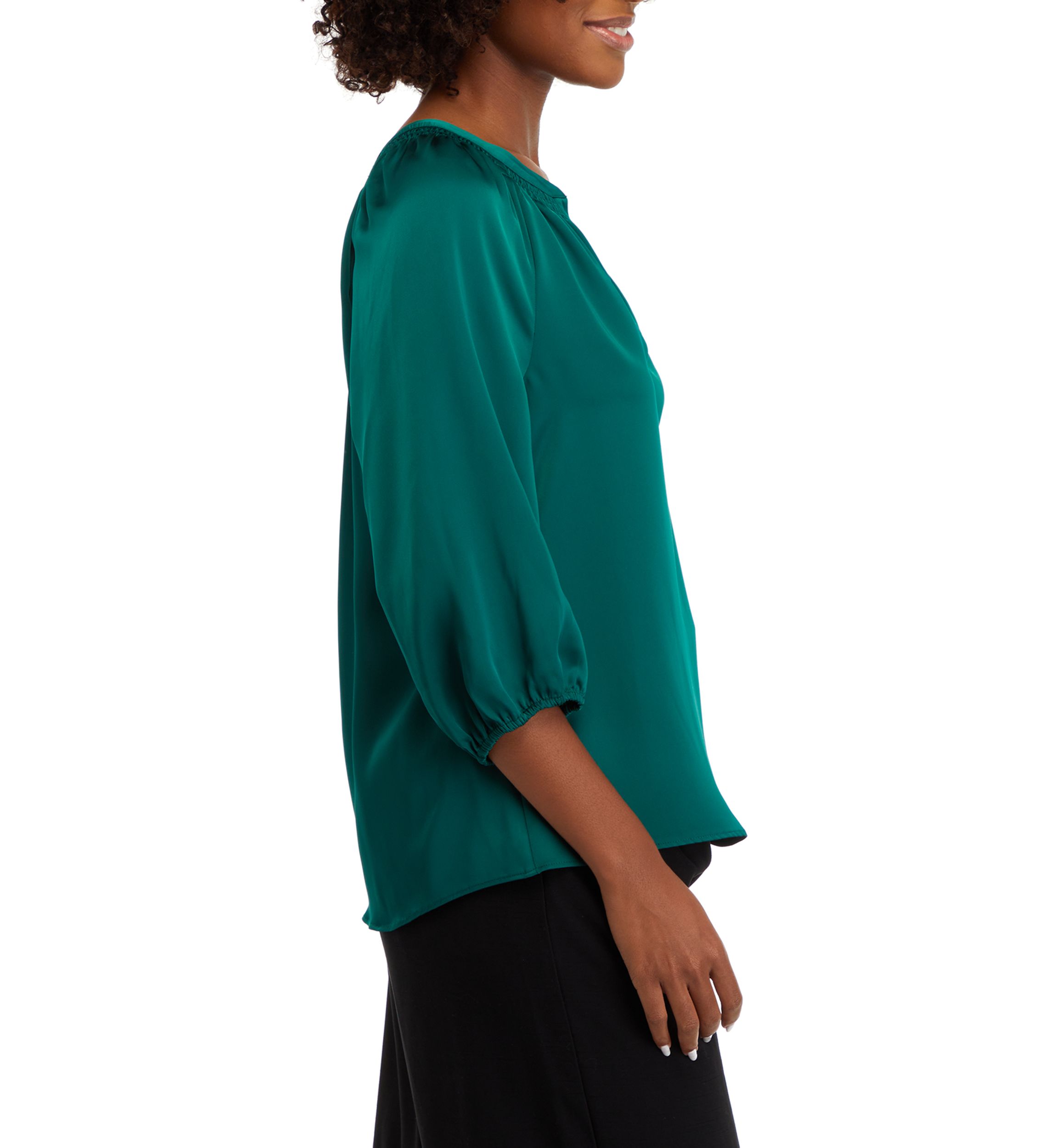 Womens Solid Satin Peasant Top