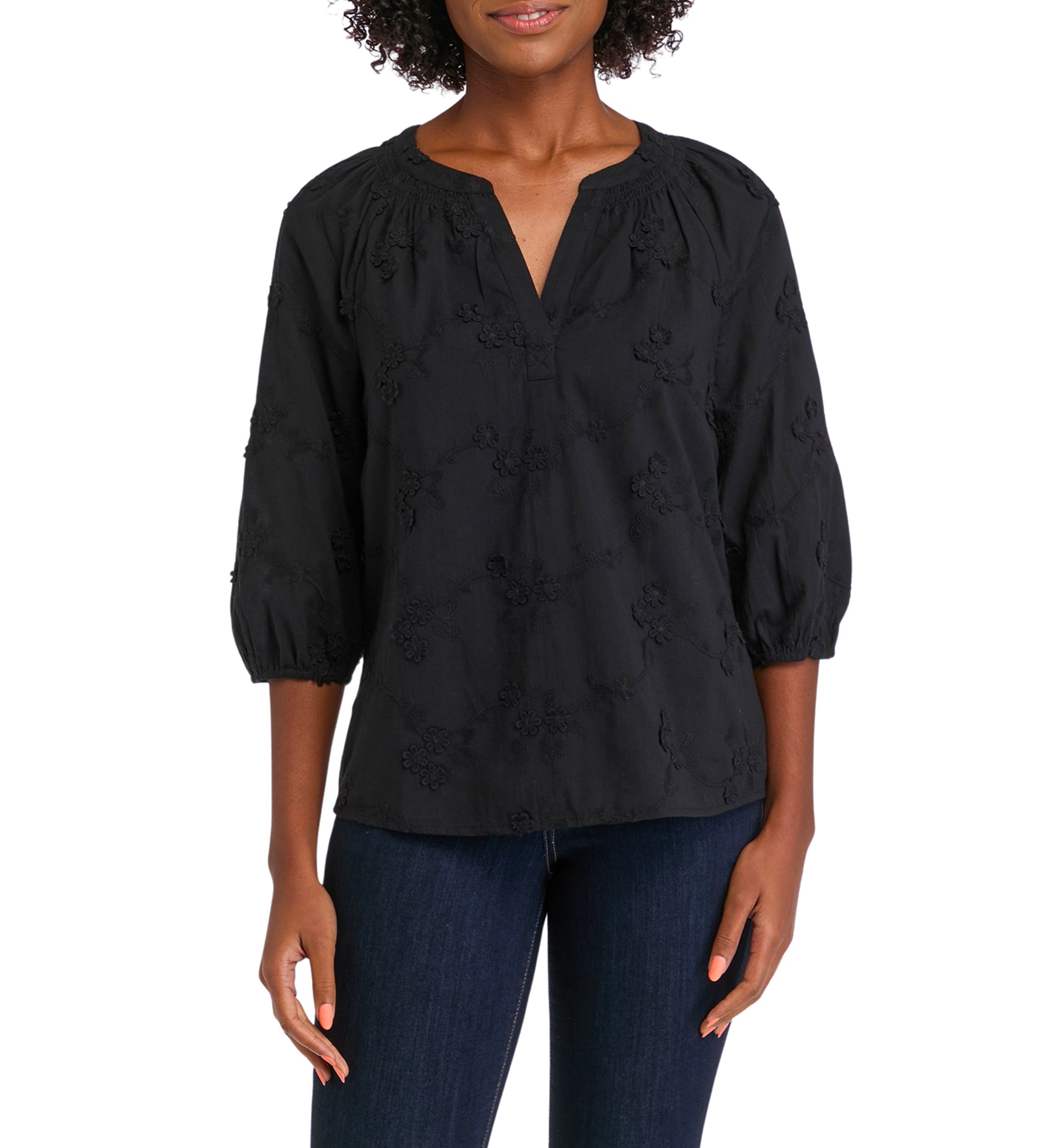 Womens 3/4 Blouson Sleeve Peasant Top 