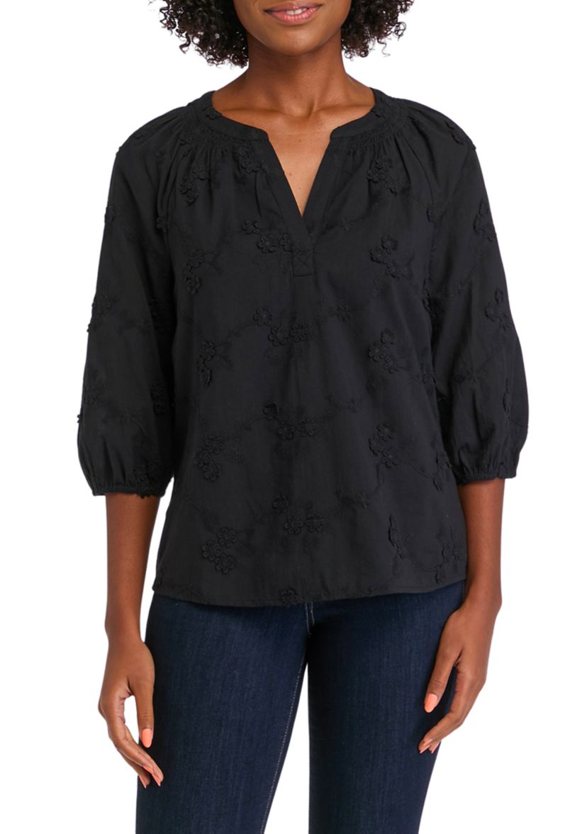 Womens 3/4 Blouson Sleeve Peasant Top 