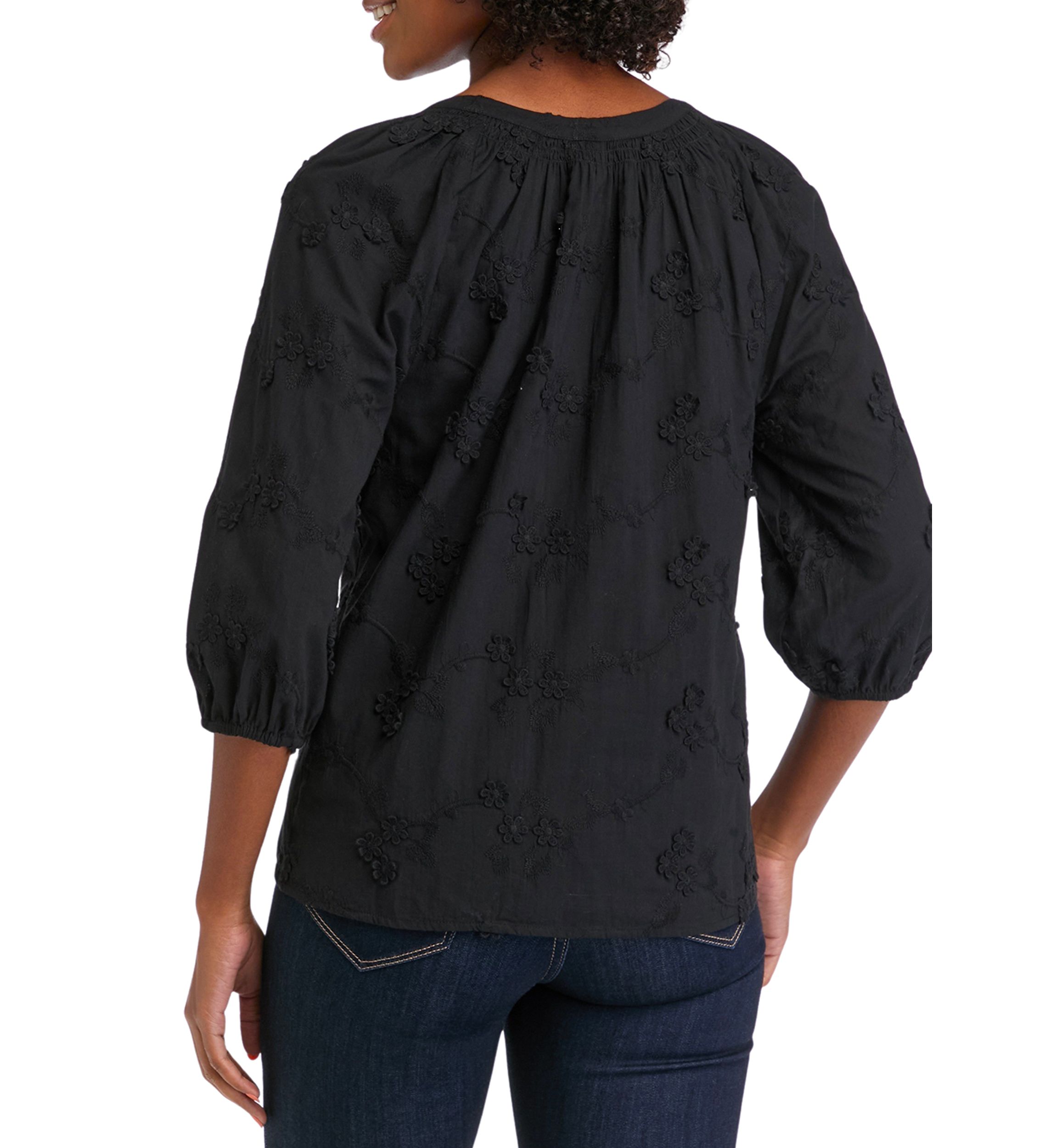 Womens 3/4 Blouson Sleeve Peasant Top 