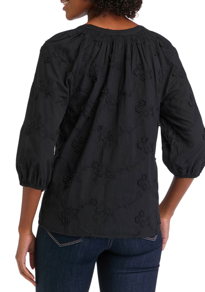 Womens 3/4 Blouson Sleeve Peasant Top 