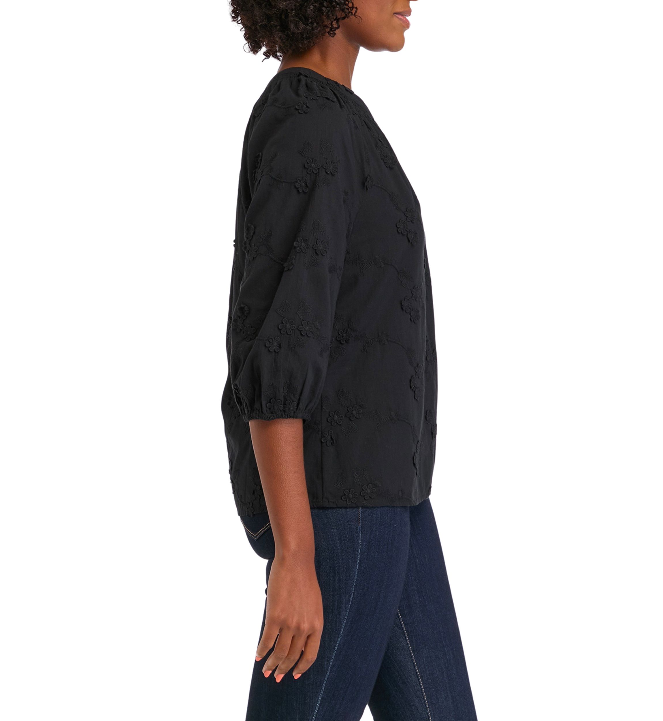 Womens 3/4 Blouson Sleeve Peasant Top 