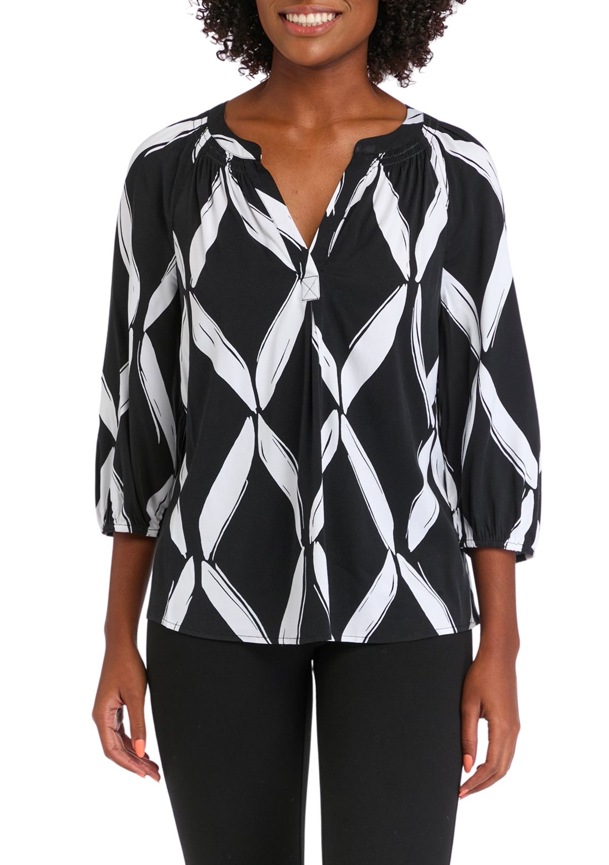 Womens Printed Peasant Top