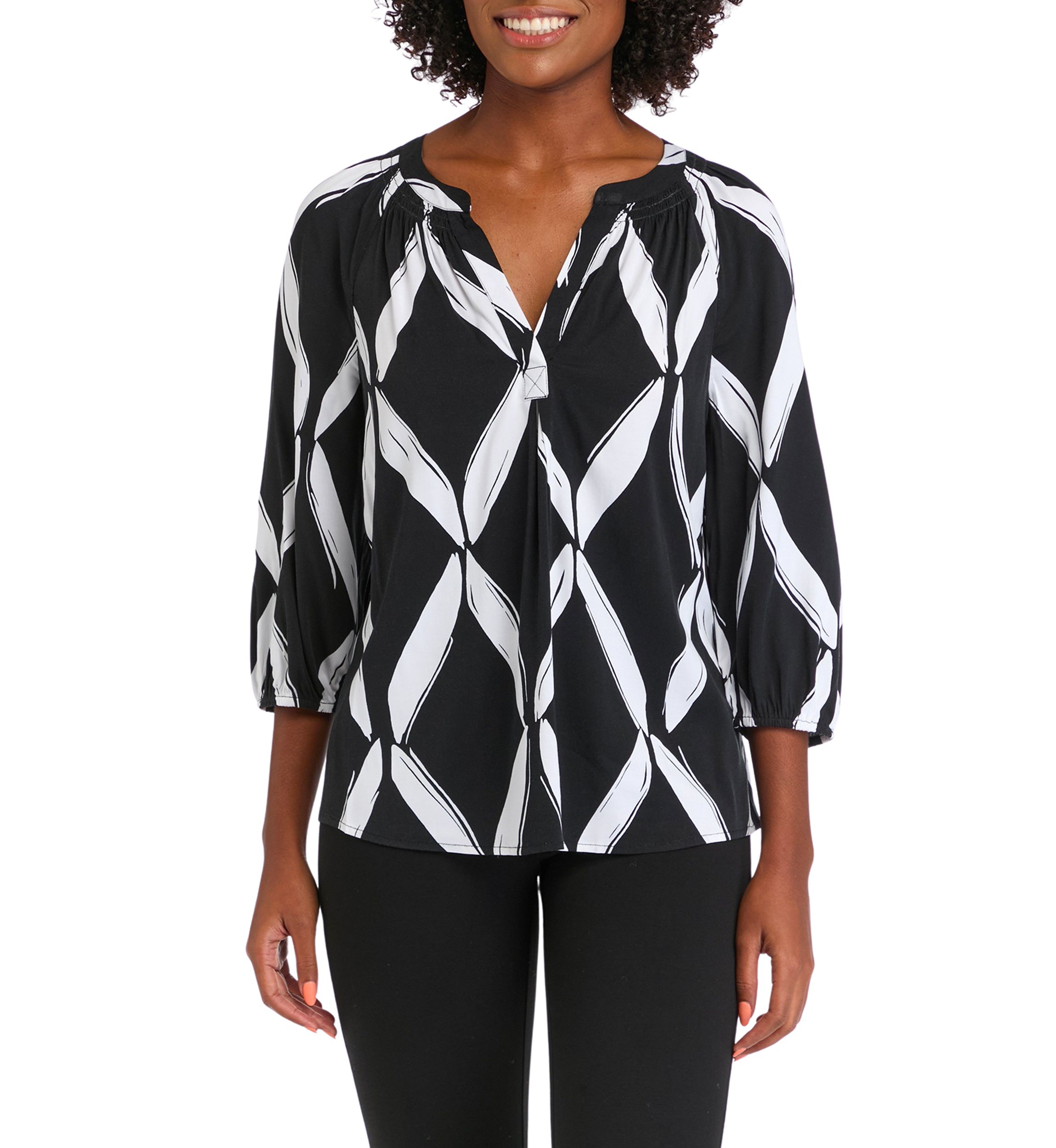 Womens Printed Peasant Top
