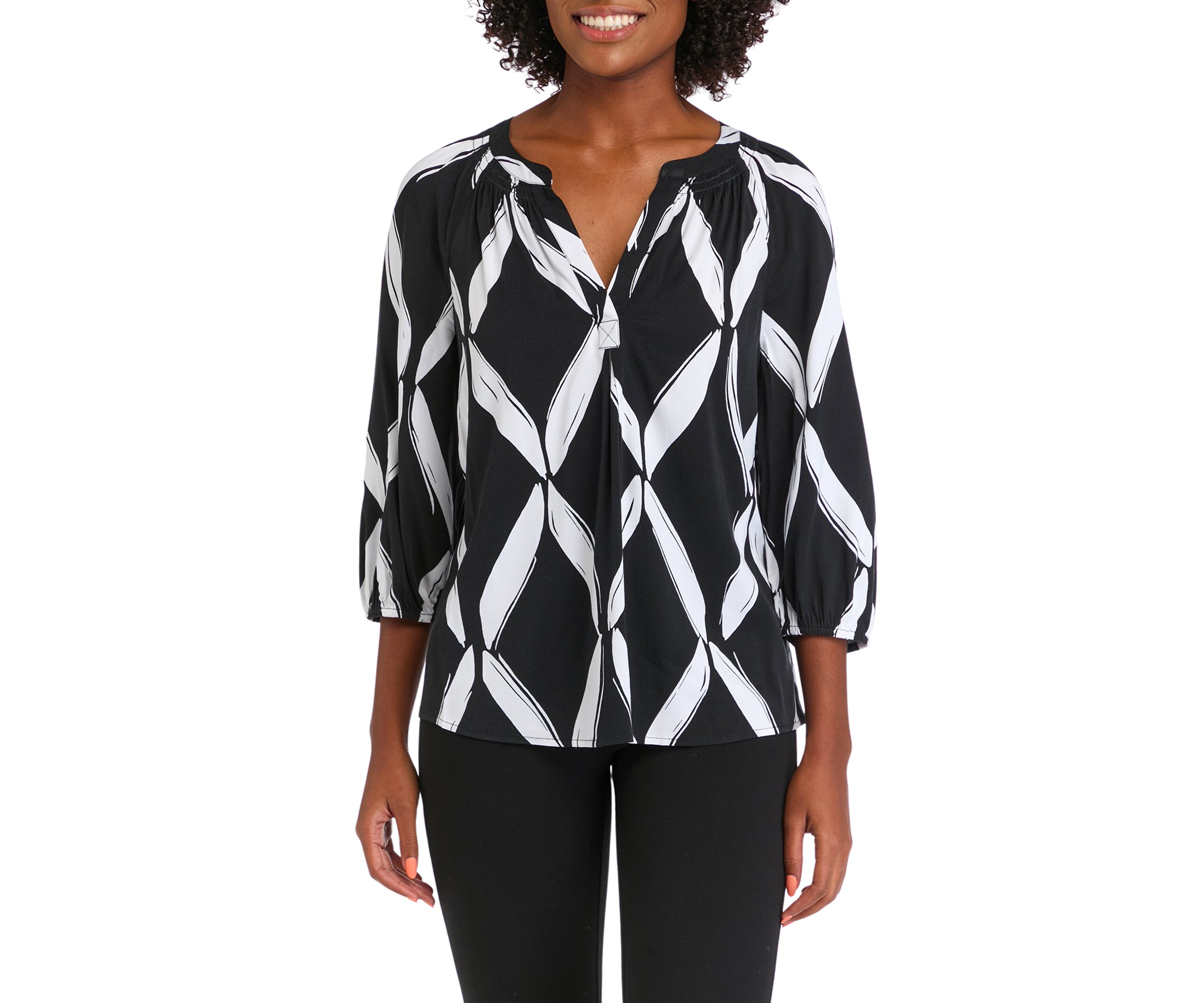 Womens Printed Peasant Top