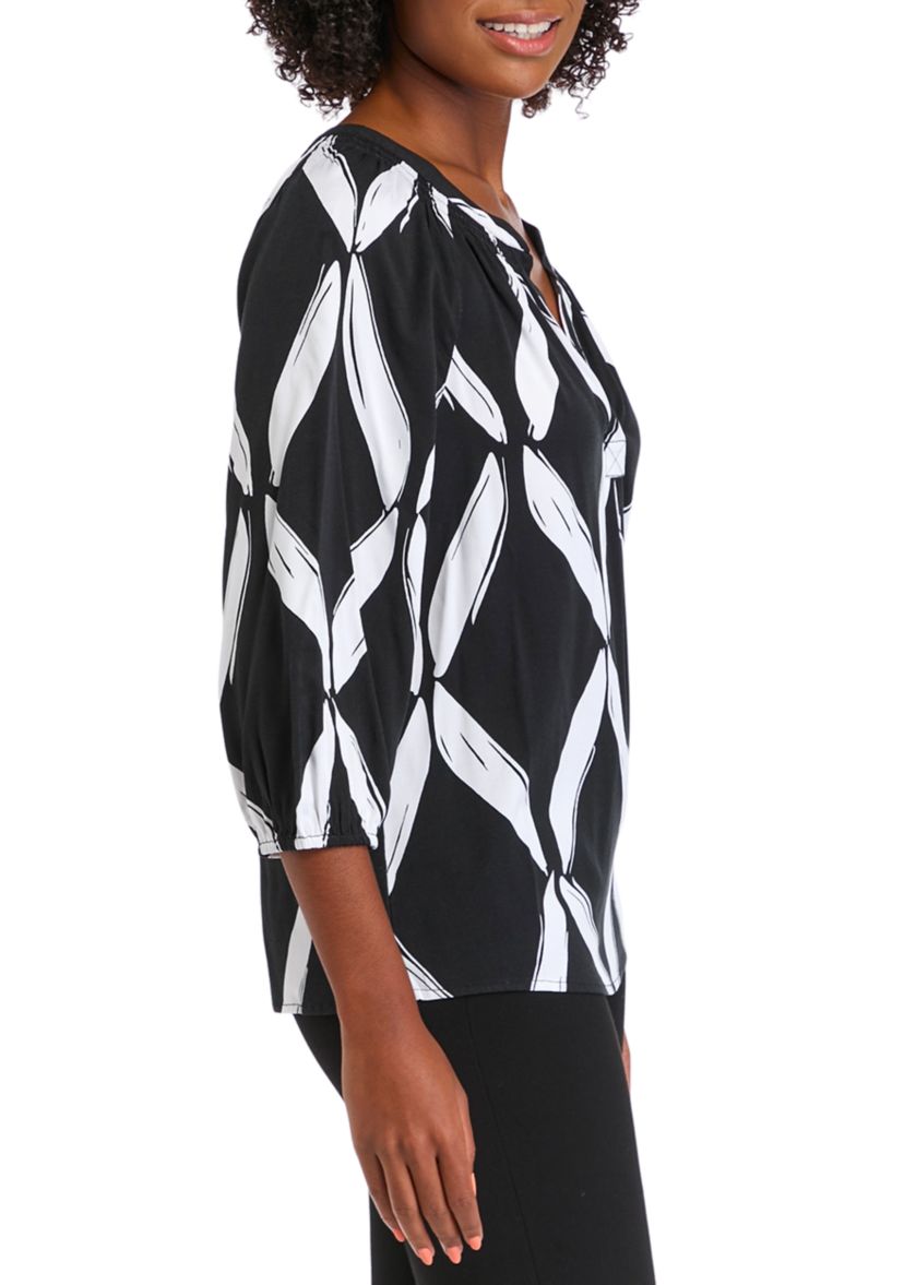 Womens Printed Peasant Top