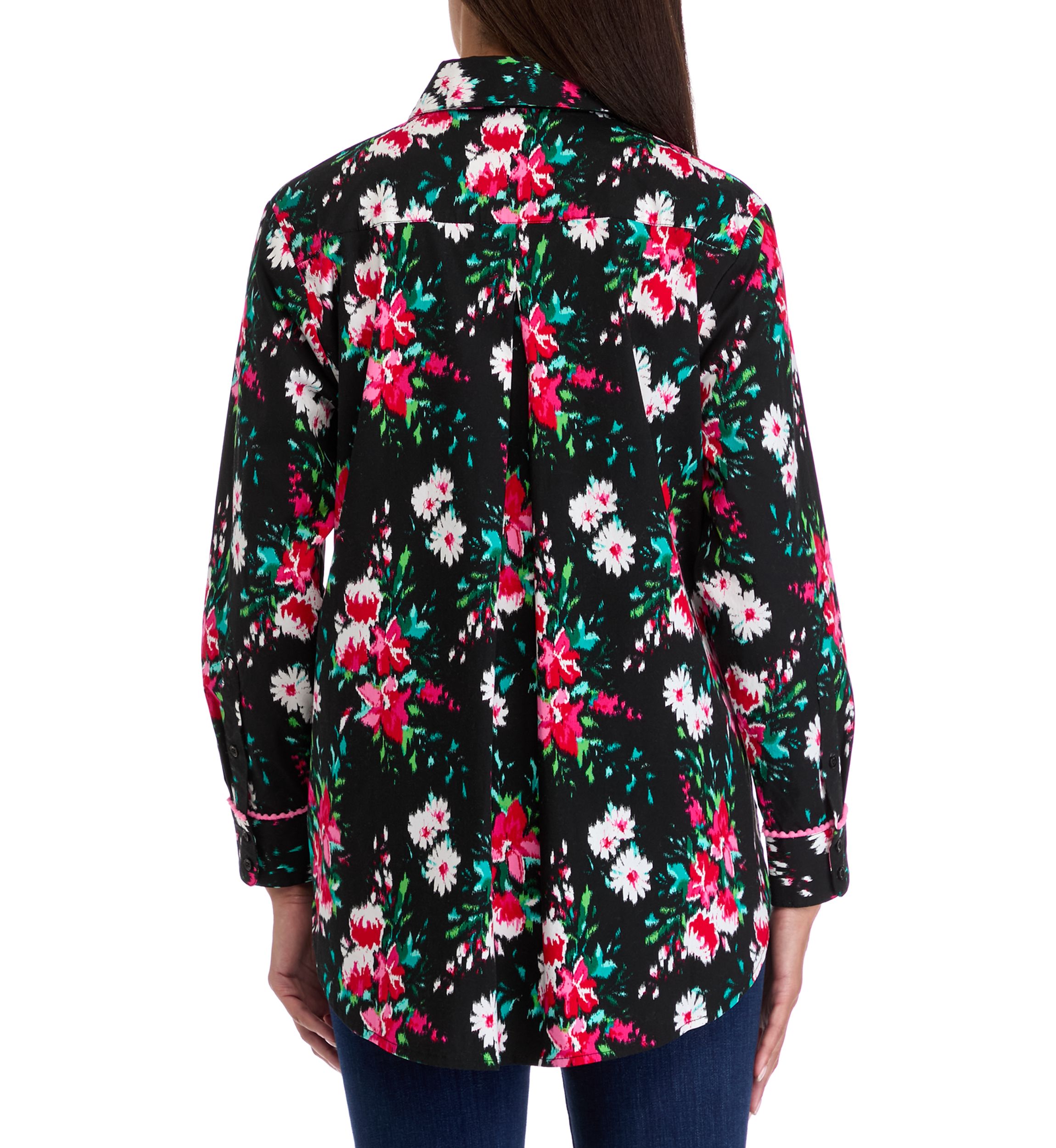 Womens Button Front Printed Blouse