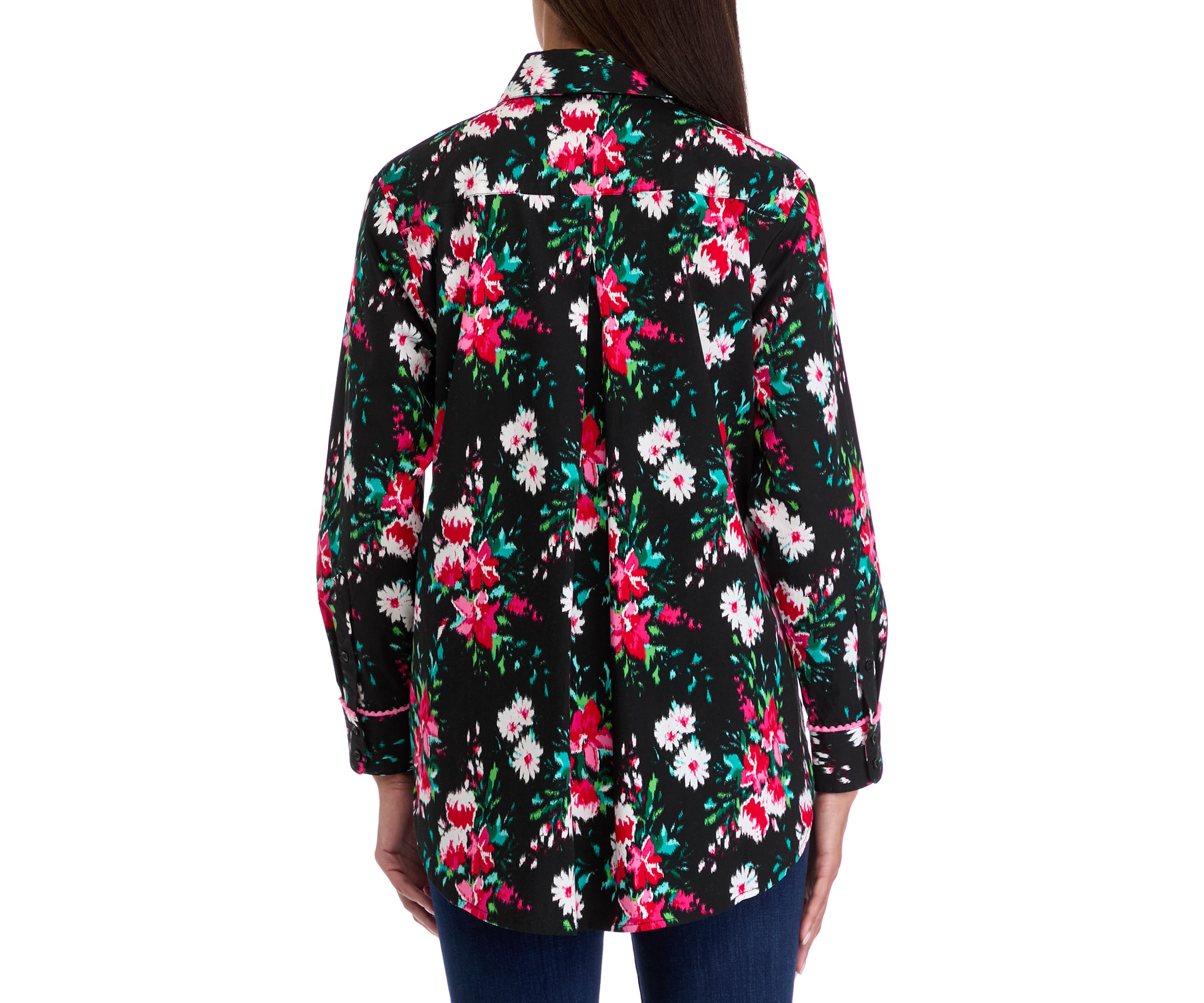 Womens Button Front Printed Blouse