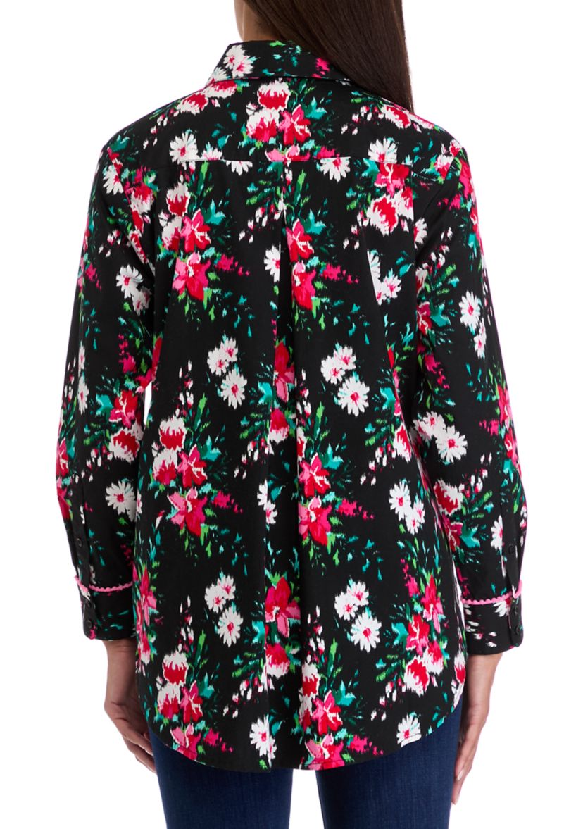 Womens Button Front Printed Blouse