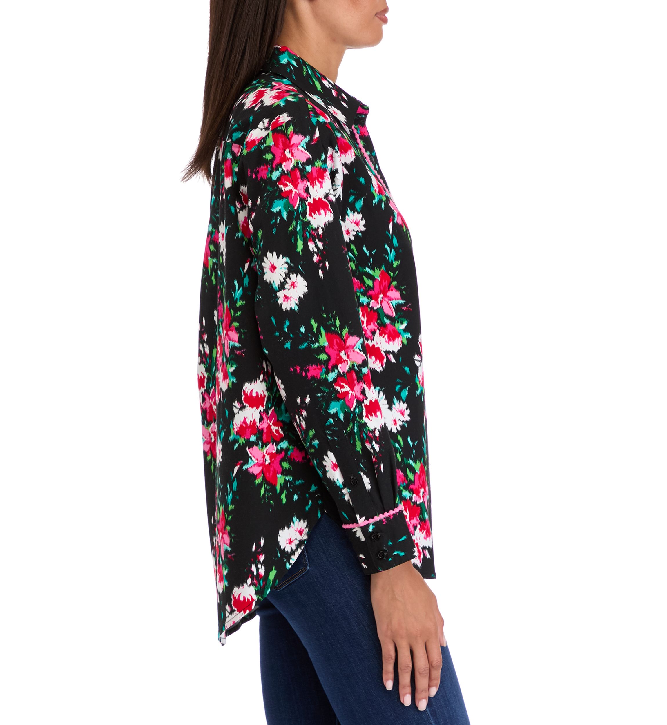 Womens Button Front Printed Blouse