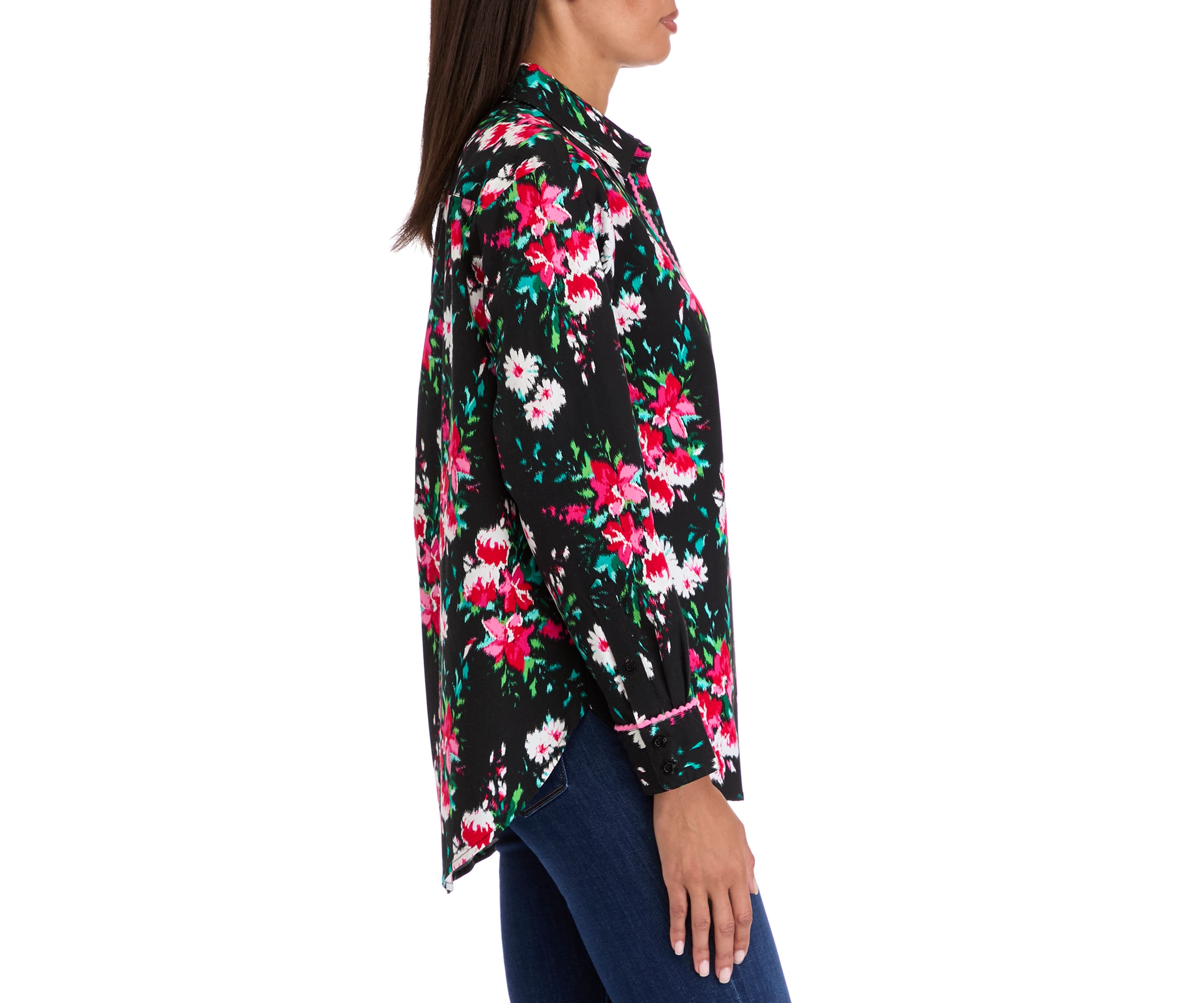 Womens Button Front Printed Blouse