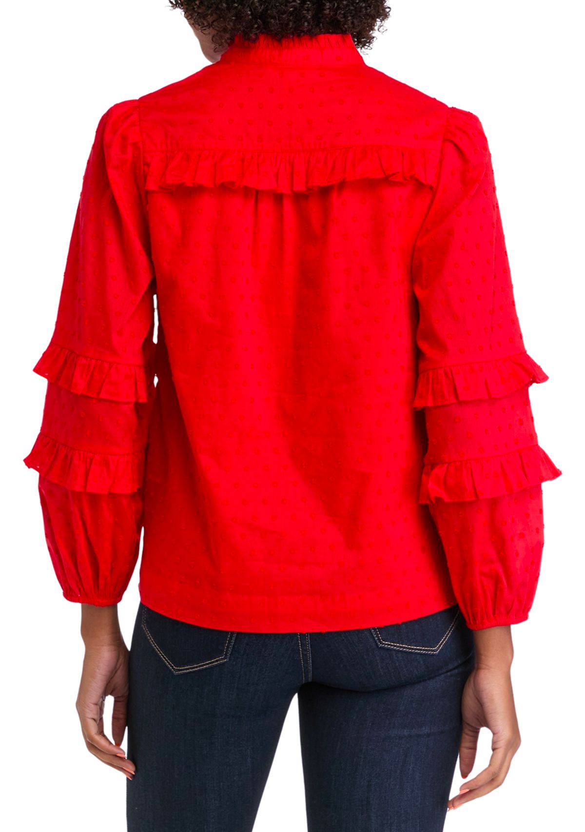 Womens Solid Ruffle Sleeve Top