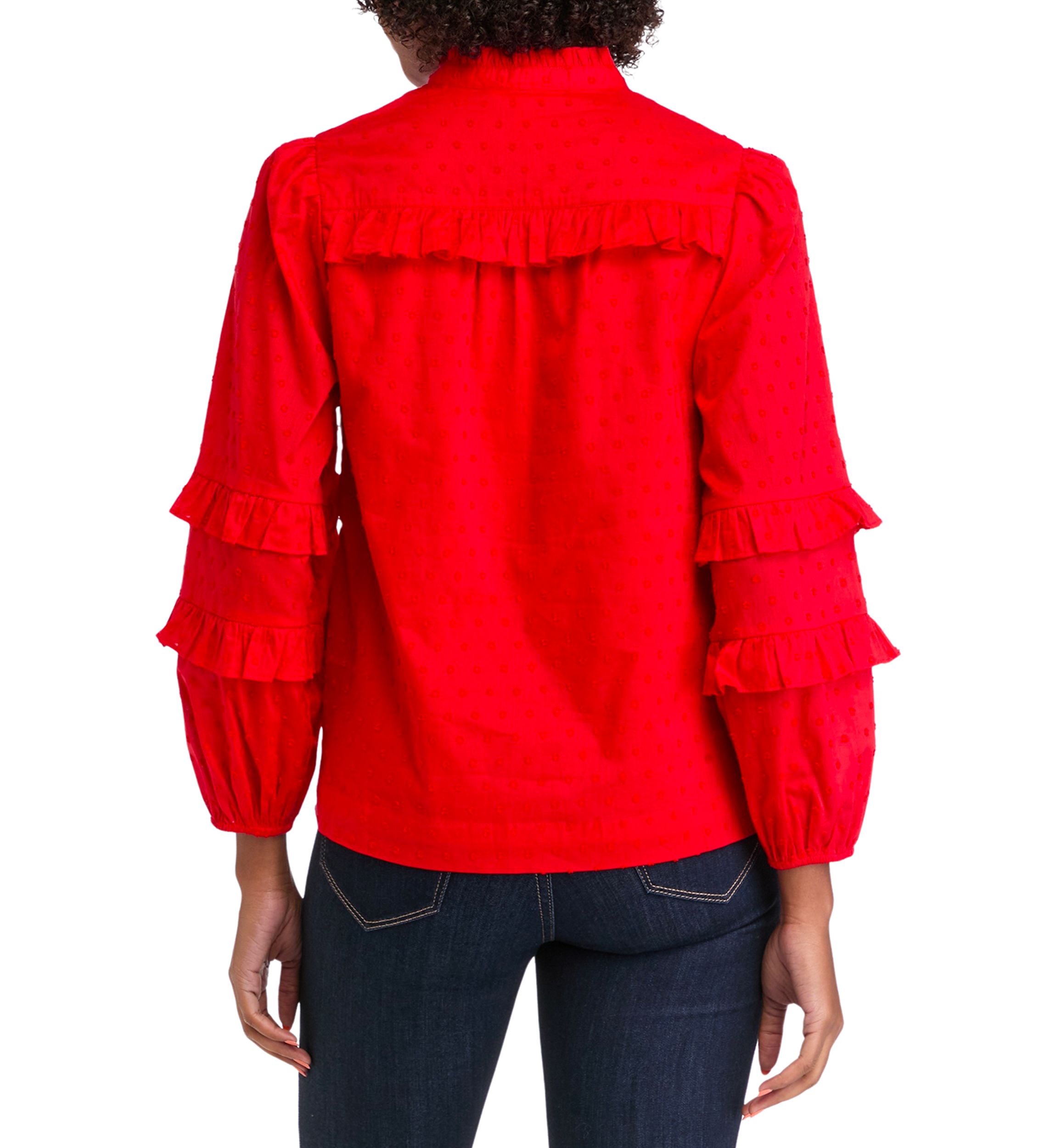 Womens Solid Ruffle Sleeve Top