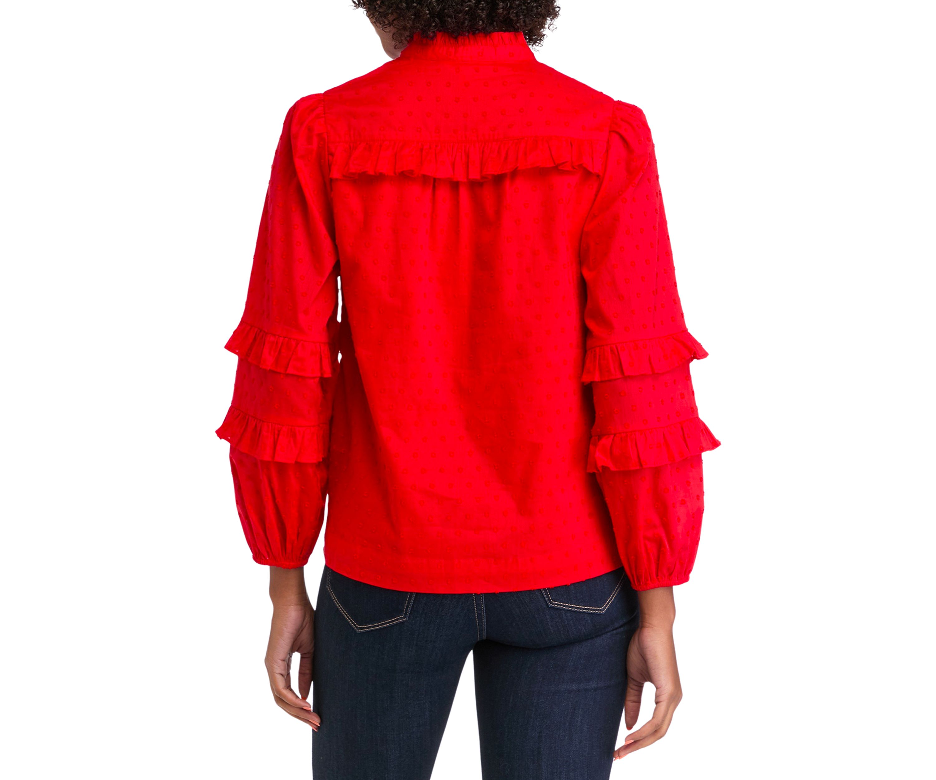 Womens Solid Ruffle Sleeve Top