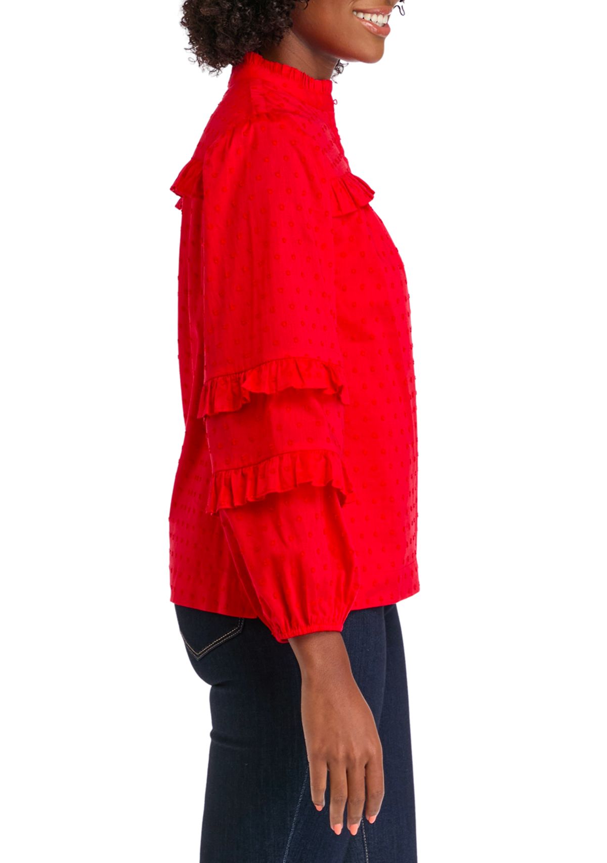 Womens Solid Ruffle Sleeve Top