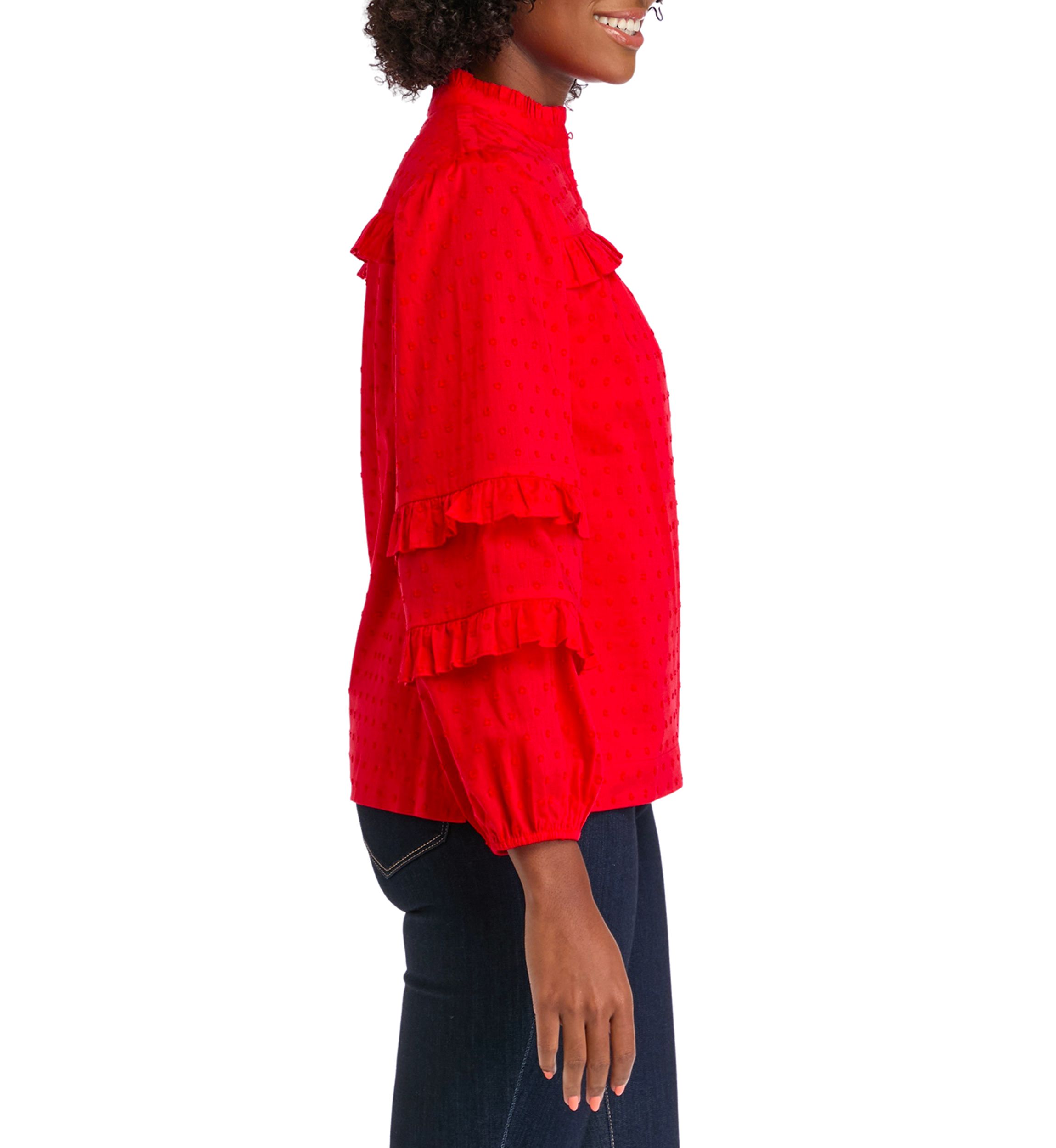 Womens Solid Ruffle Sleeve Top