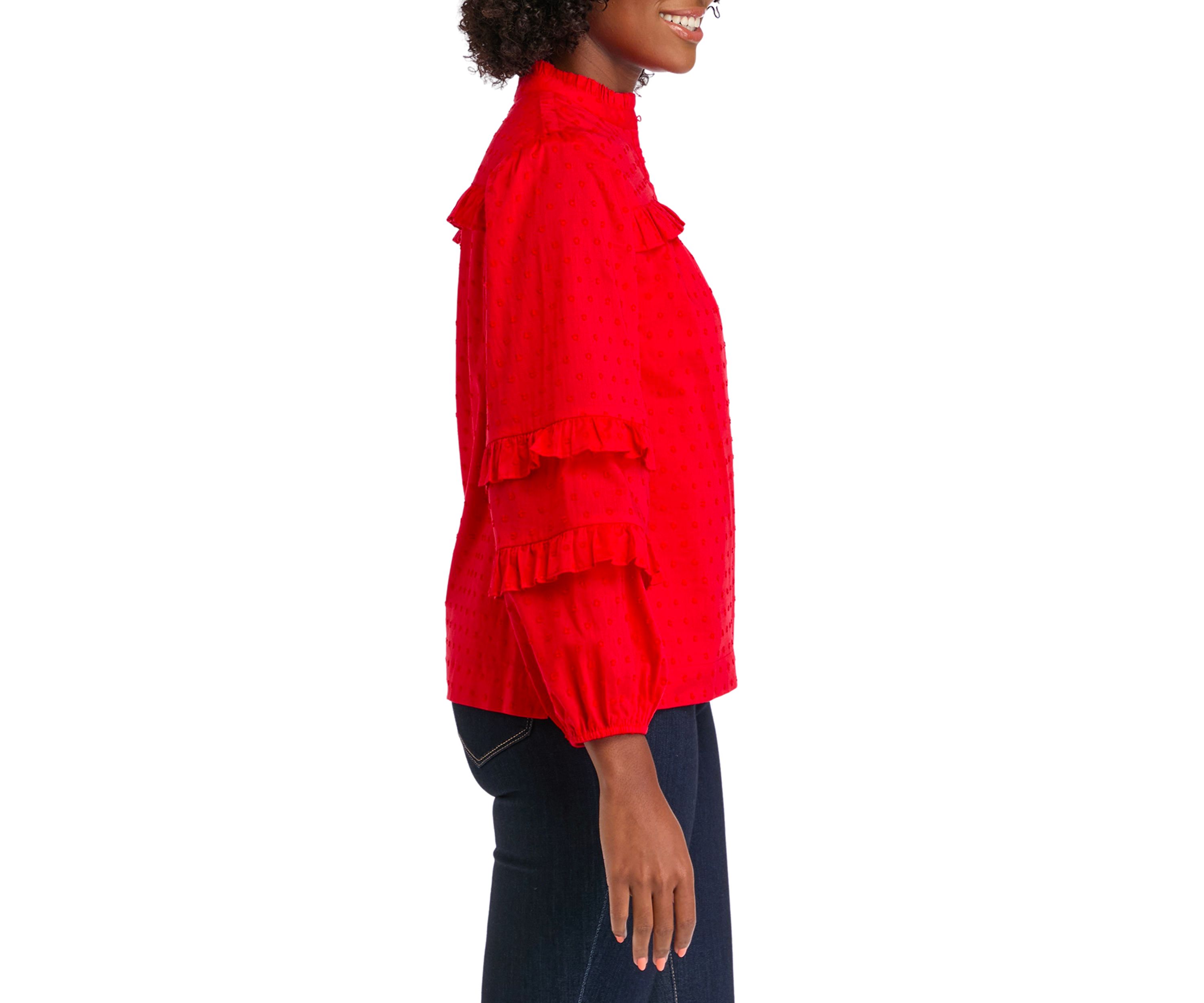 Womens Solid Ruffle Sleeve Top