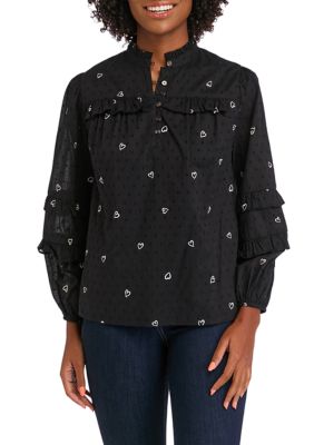 Crown & Ivy Women's Ruffled Printed Top