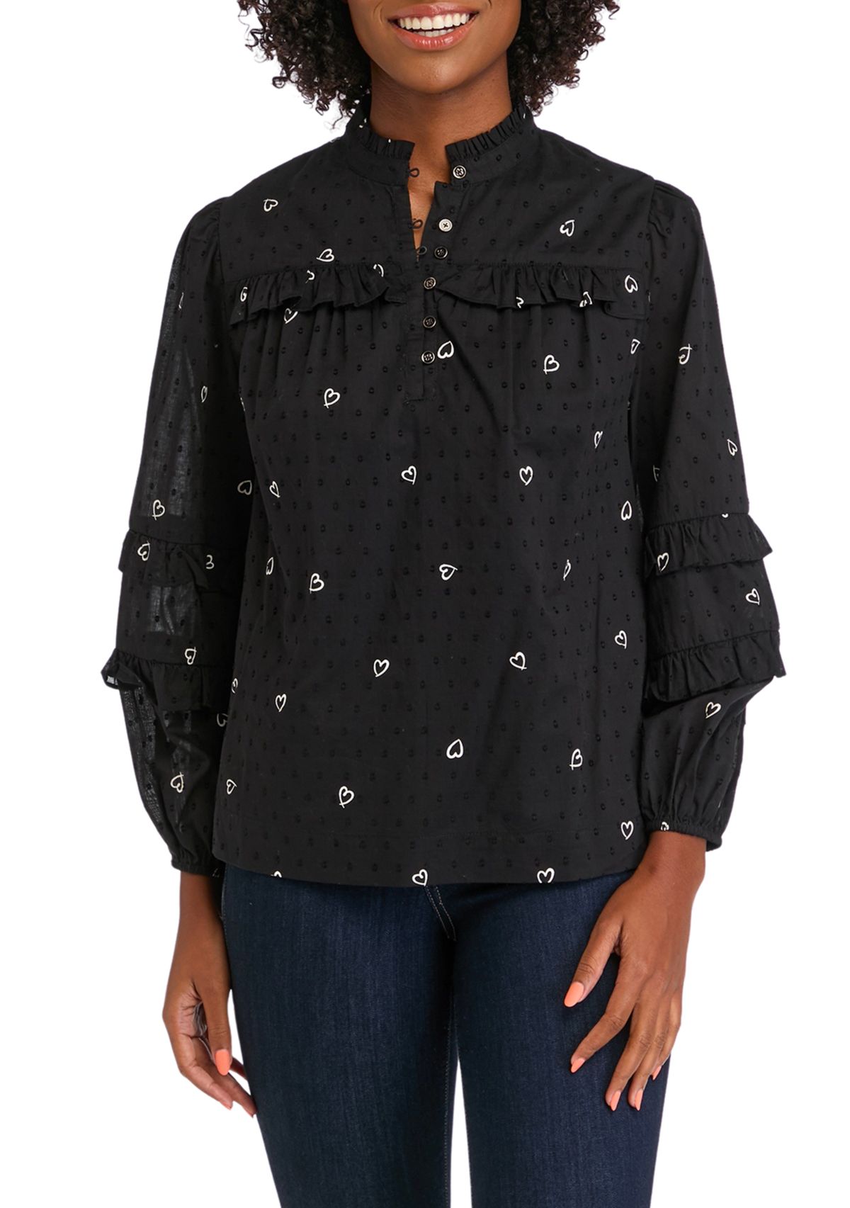 Womens Ruffled Printed Top