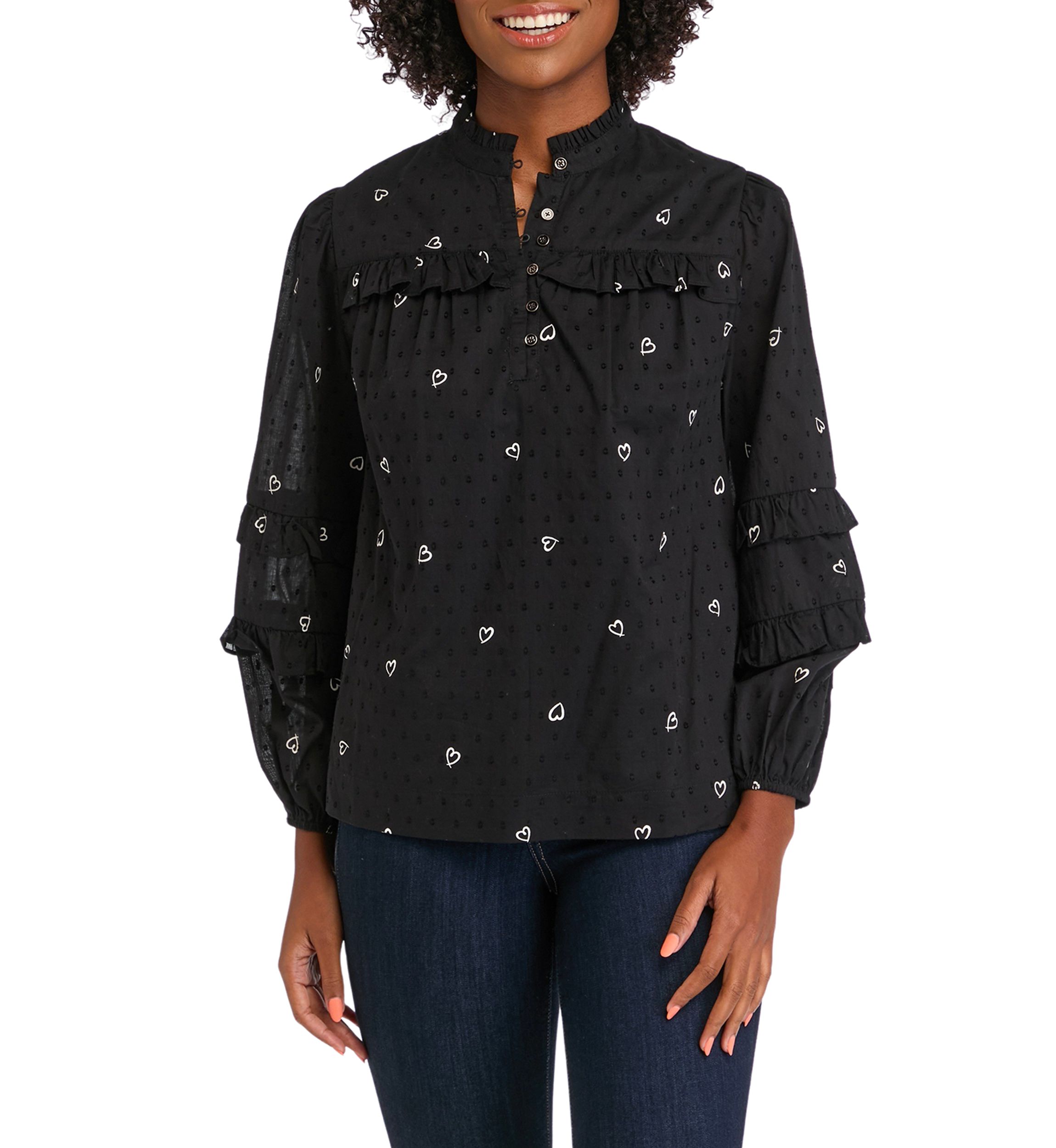 Womens Ruffled Printed Top