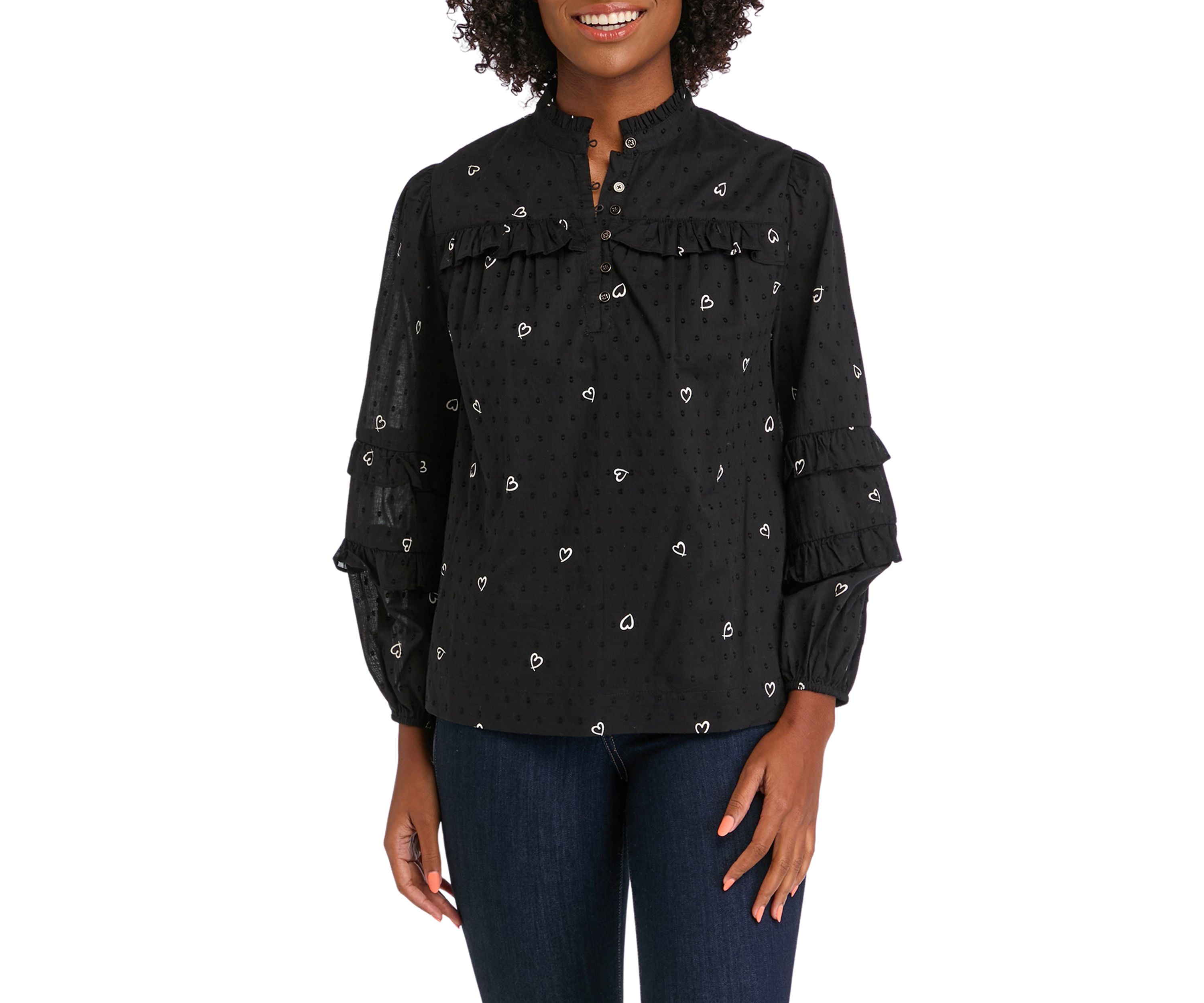 Womens Ruffled Printed Top