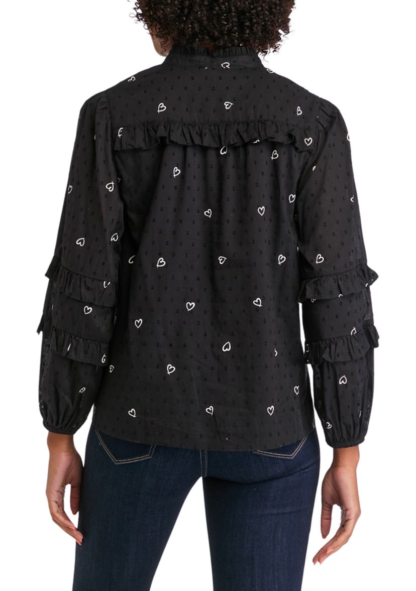 Womens Ruffled Printed Top