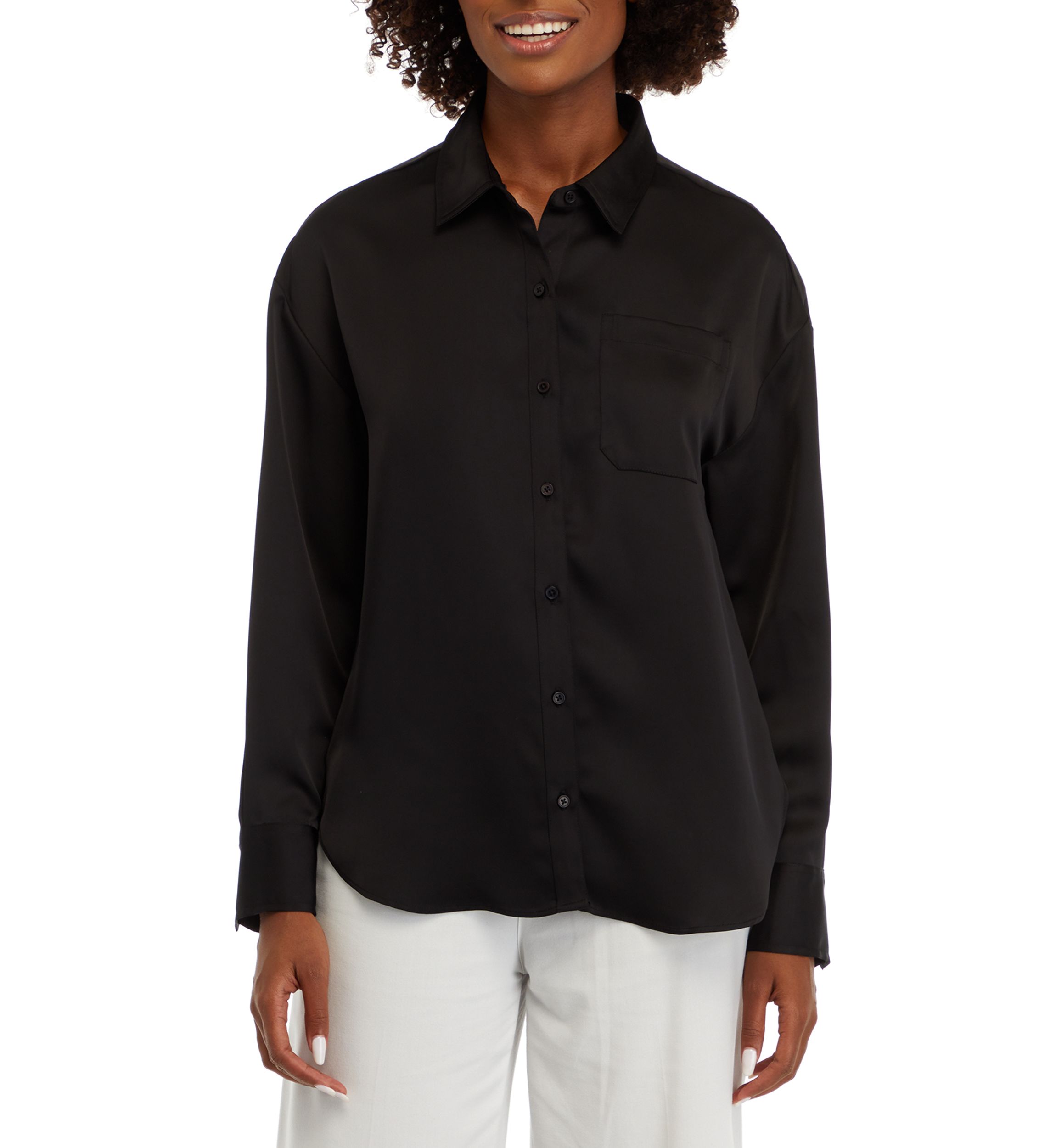 Womens Long Sleeve Button Down Tunic Shirt 