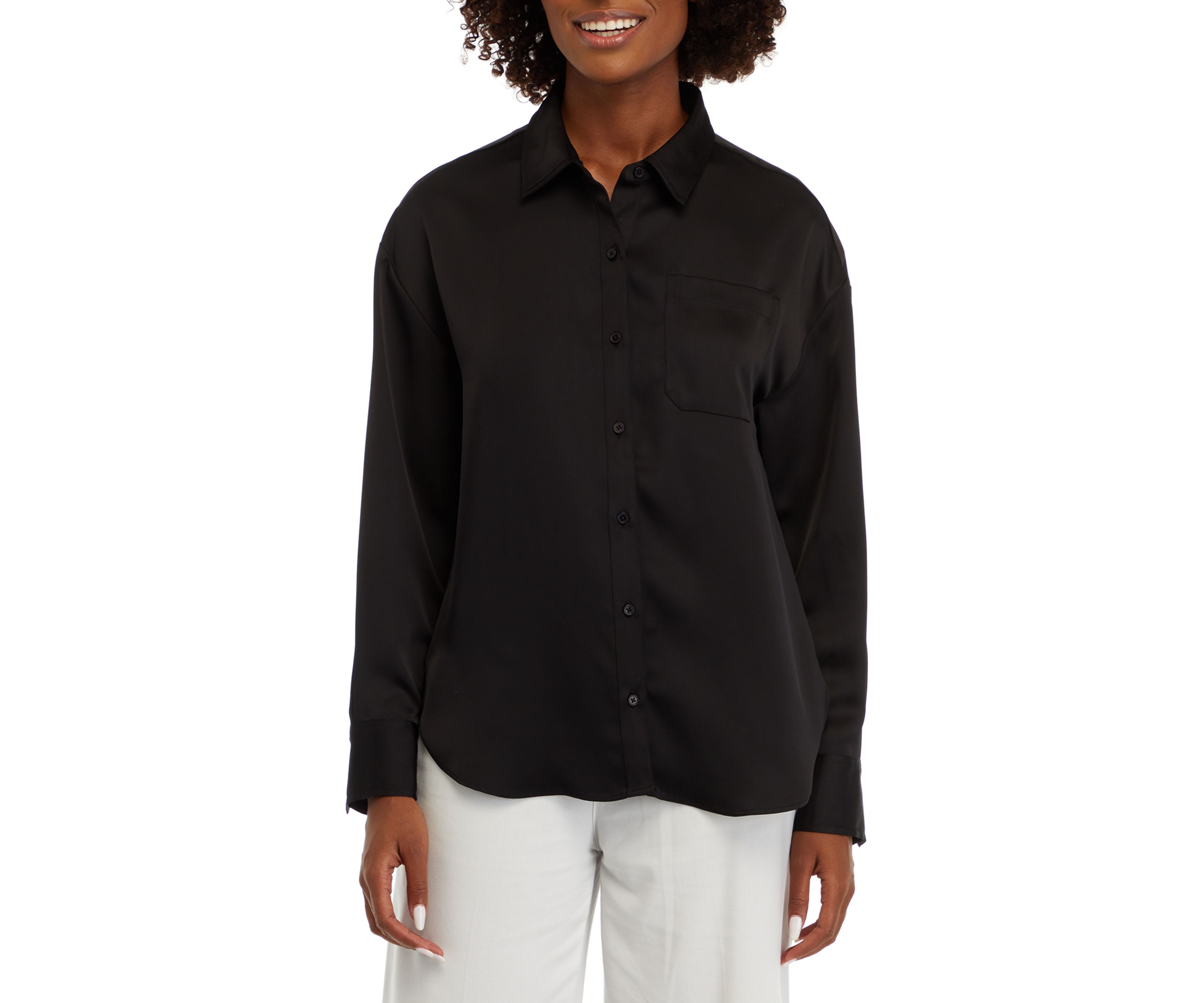Womens Long Sleeve Button Down Tunic Shirt 