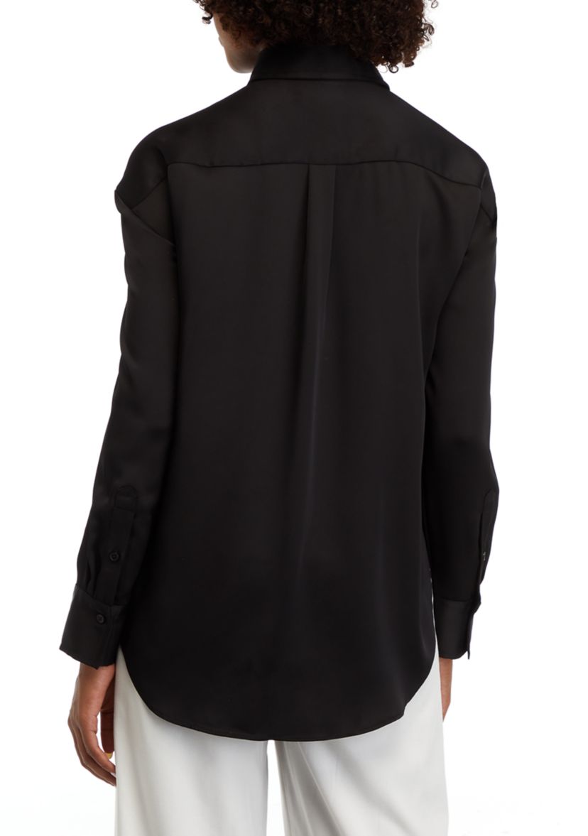 Womens Long Sleeve Button Down Tunic Shirt 