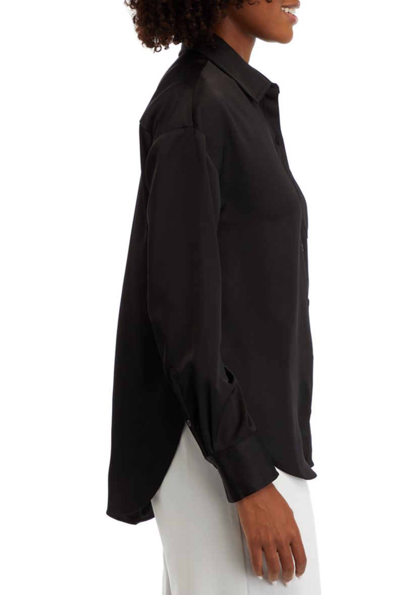 Womens Long Sleeve Button Down Tunic Shirt 