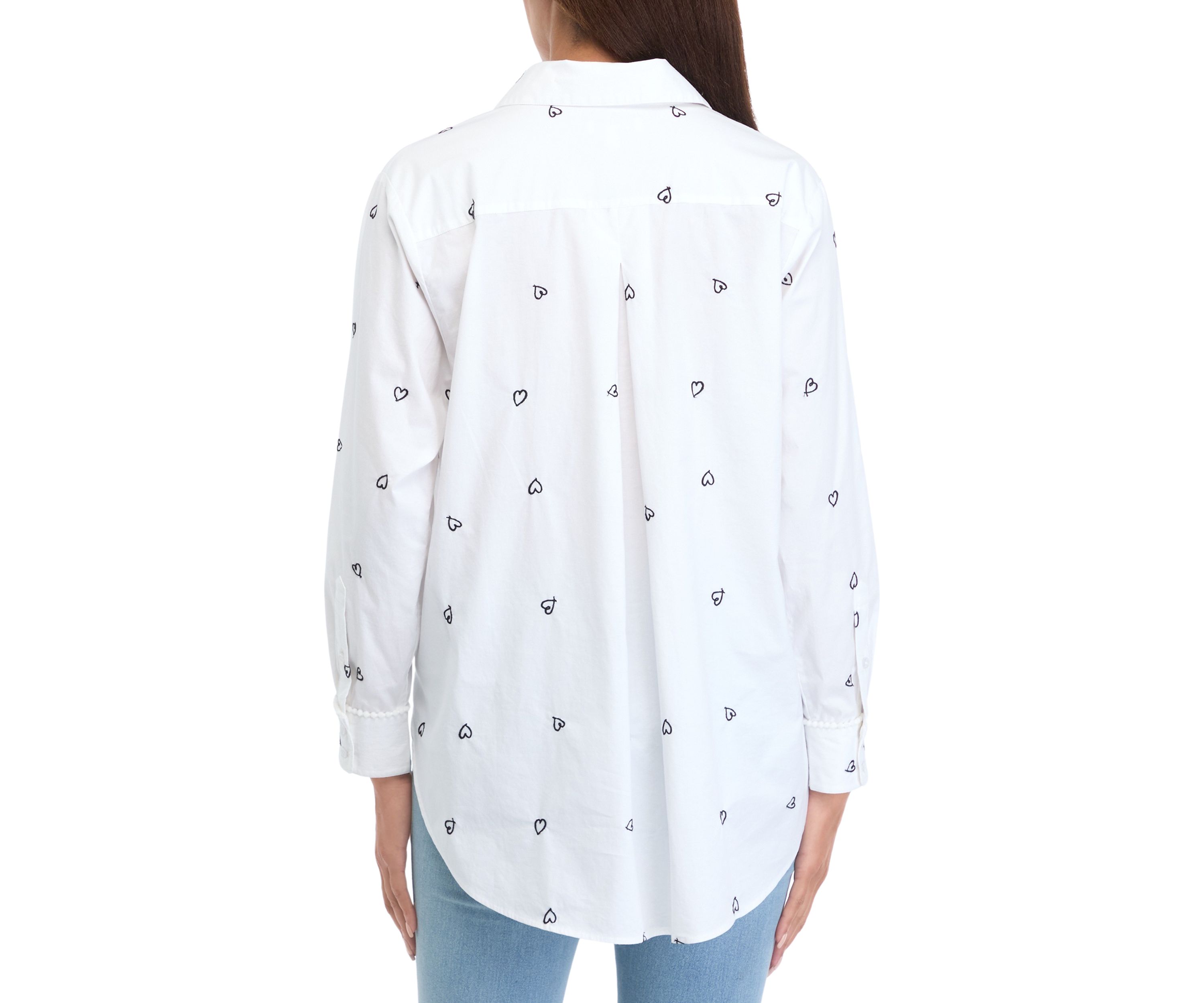 Womens Long Sleeve Embroidered Button Up Tunic Top 